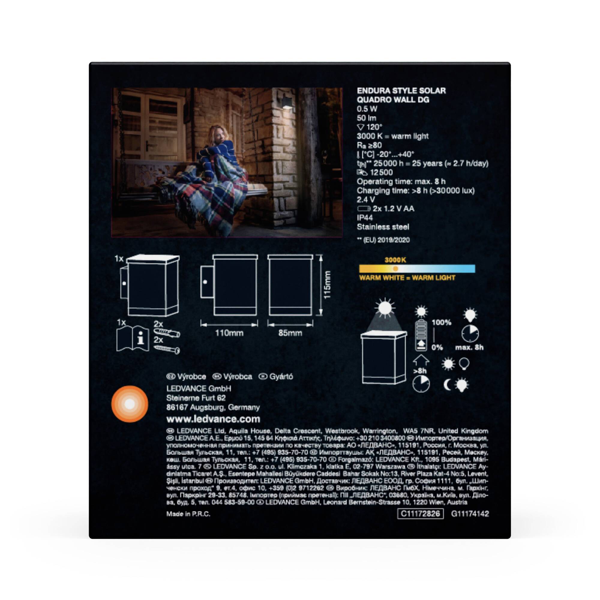 LEDVANCE 4058075834767 ENDURA STYLE SOLAR Solar-Außenwandleuchte LED 0.50W Grau