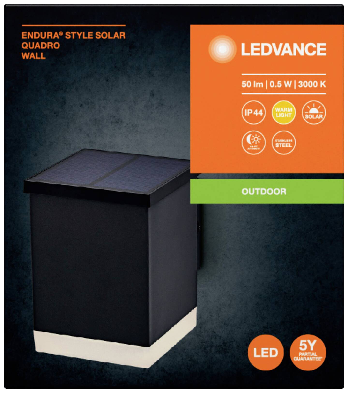 LEDVANCE 4058075834767 ENDURA STYLE SOLAR Solar-Außenwandleuchte LED 0.50W Grau
