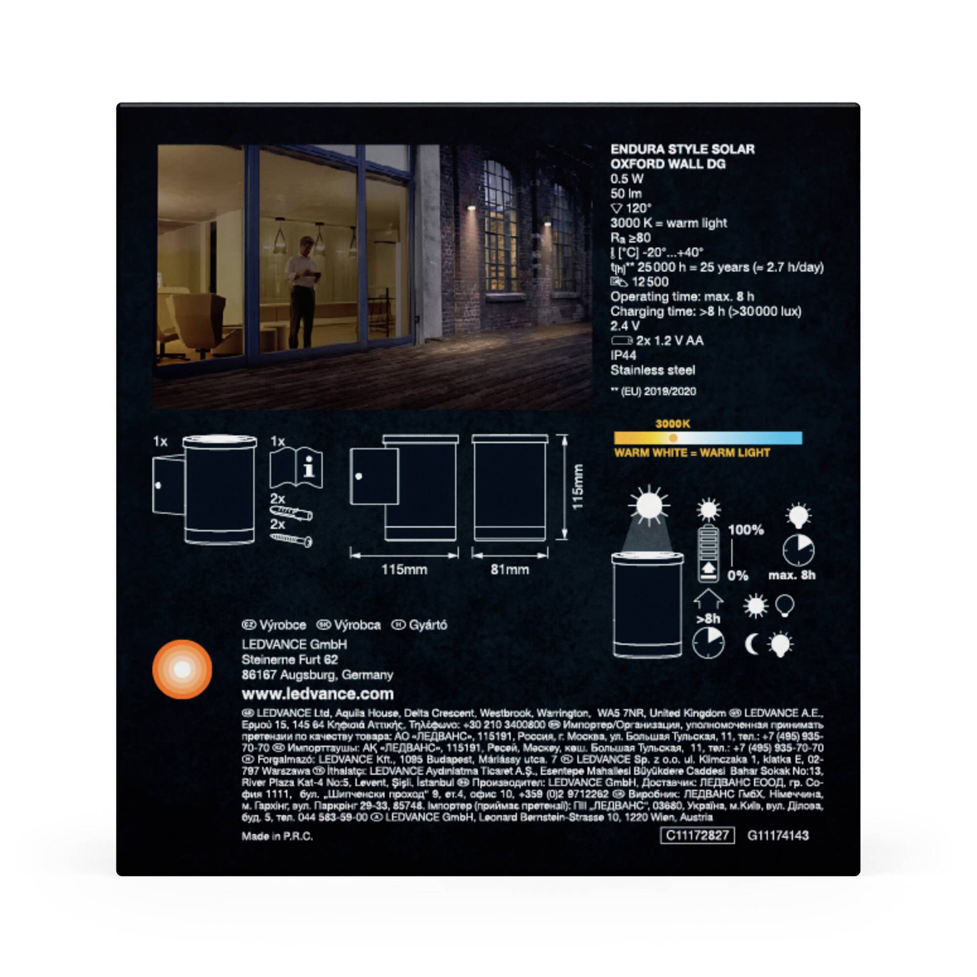 LEDVANCE 4058075834781 ENDURA STYLE SOLAR Solar-Außenwandleuchte LED 0.50W Grau