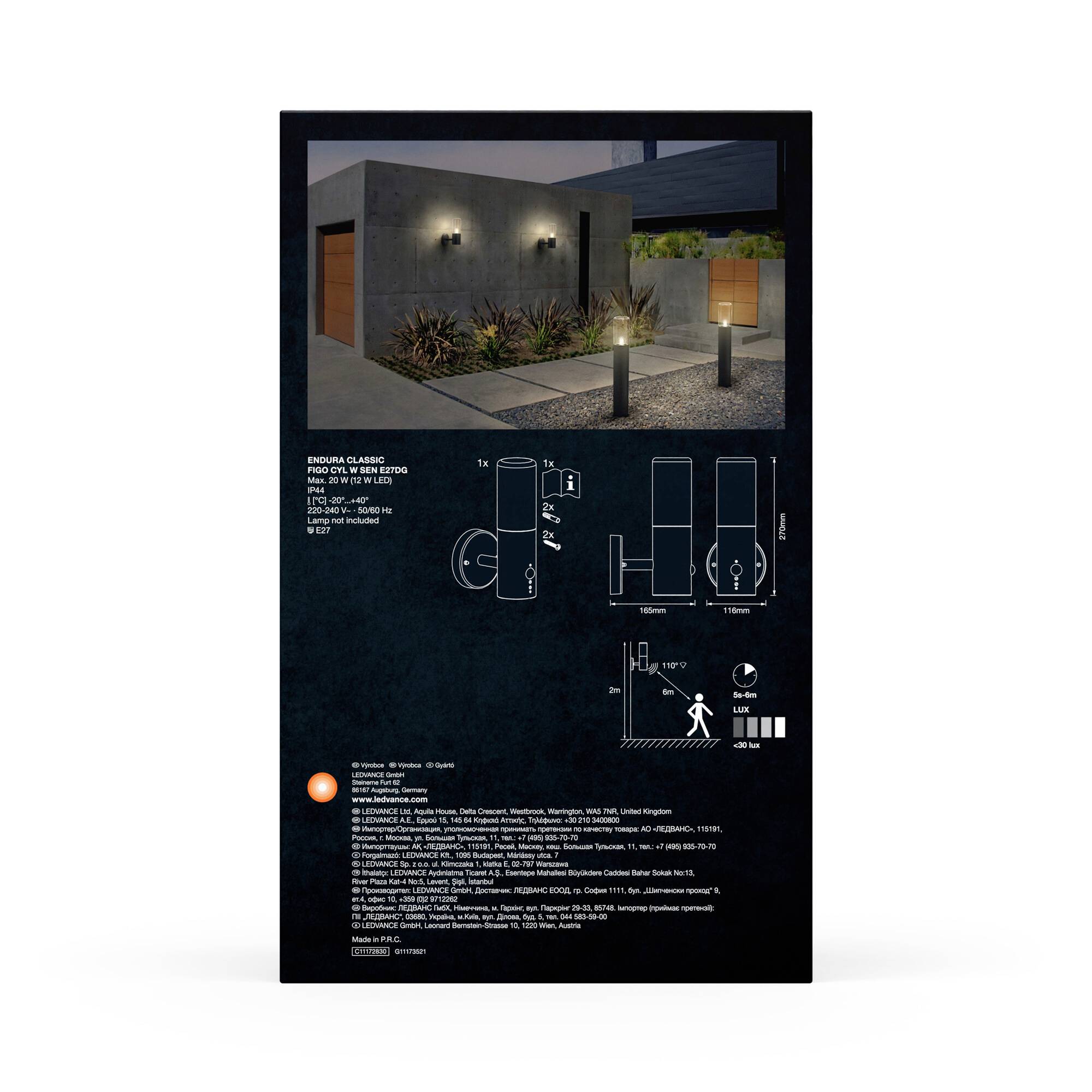 LEDVANCE ENDURA CLASSIC FIGO 4058075834866 Außenwandleuchte mit Bewegungsmelder E27 Grau