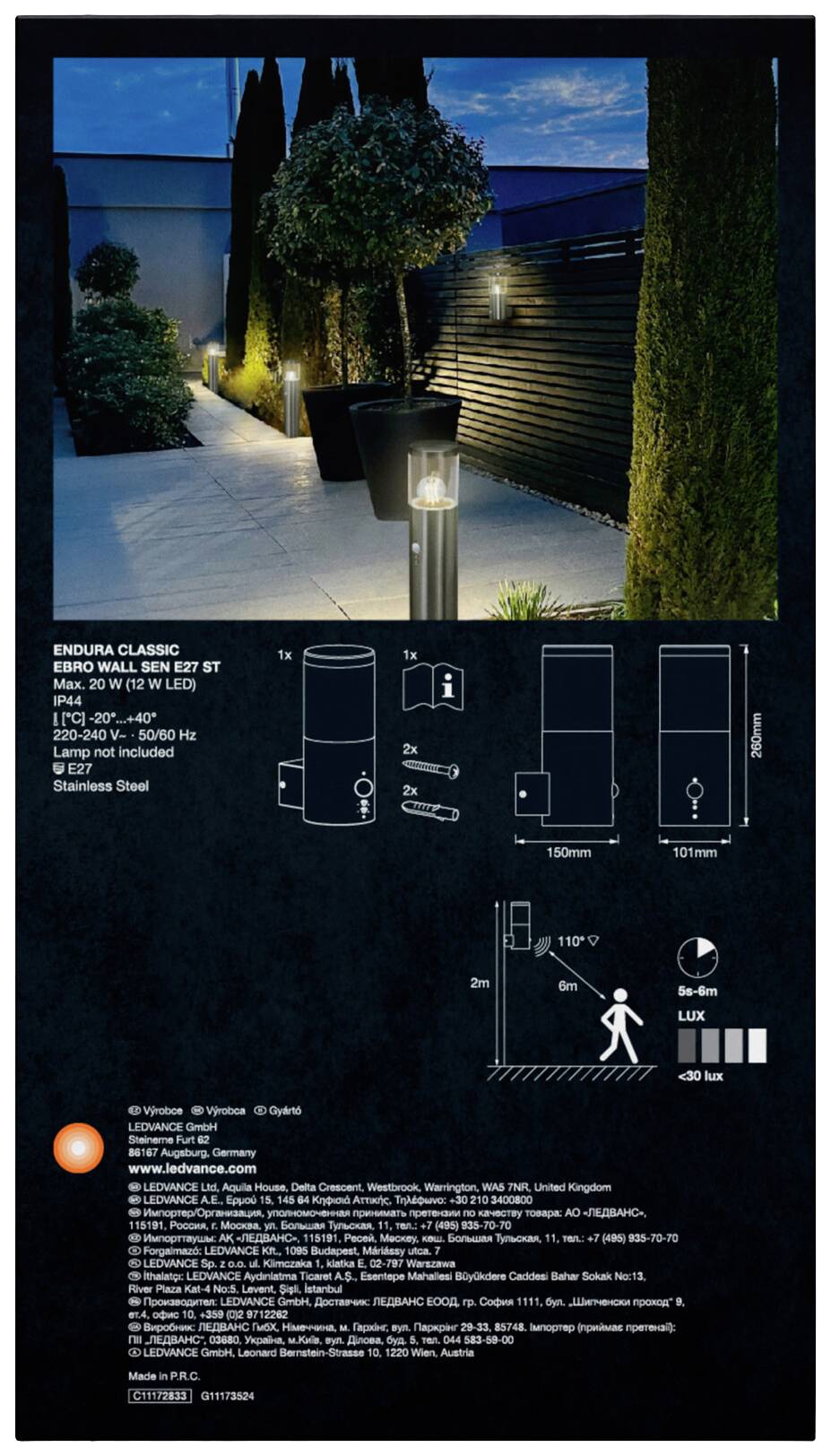 LEDVANCE ENDURA CLASSIC EBRO 4058075834927 Außenwandleuchte E27 Stahl