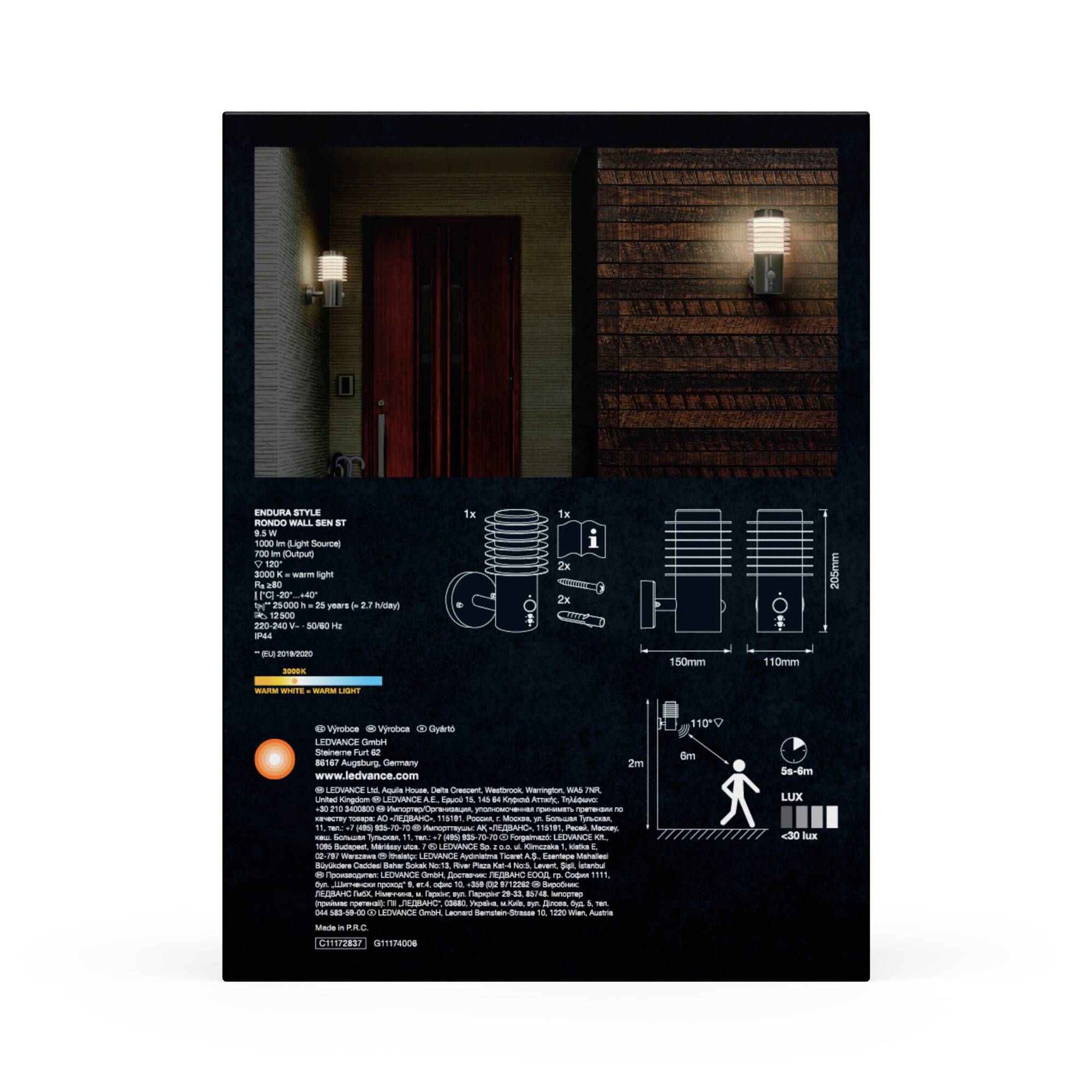 LEDVANCE ENDURA STYLE RONDO 4058075835122 LED-Außenwandleuchte mit Bewegungsmelder LED 9.50W Stahl