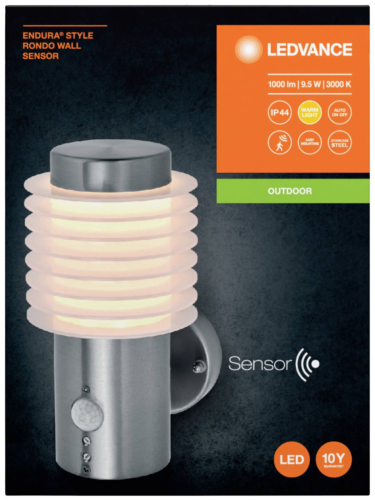 LEDVANCE ENDURA STYLE RONDO 4058075835122 LED-Außenwandleuchte mit Bewegungsmelder LED 9.50W Stahl