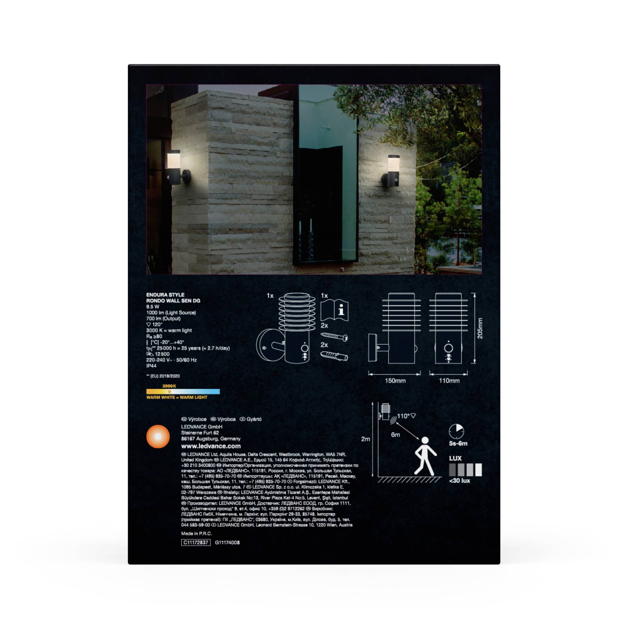 LEDVANCE ENDURA STYLE RONDO 4058075835160 LED-Außenwandleuchte mit Bewegungsmelder LED 9.50W Grau