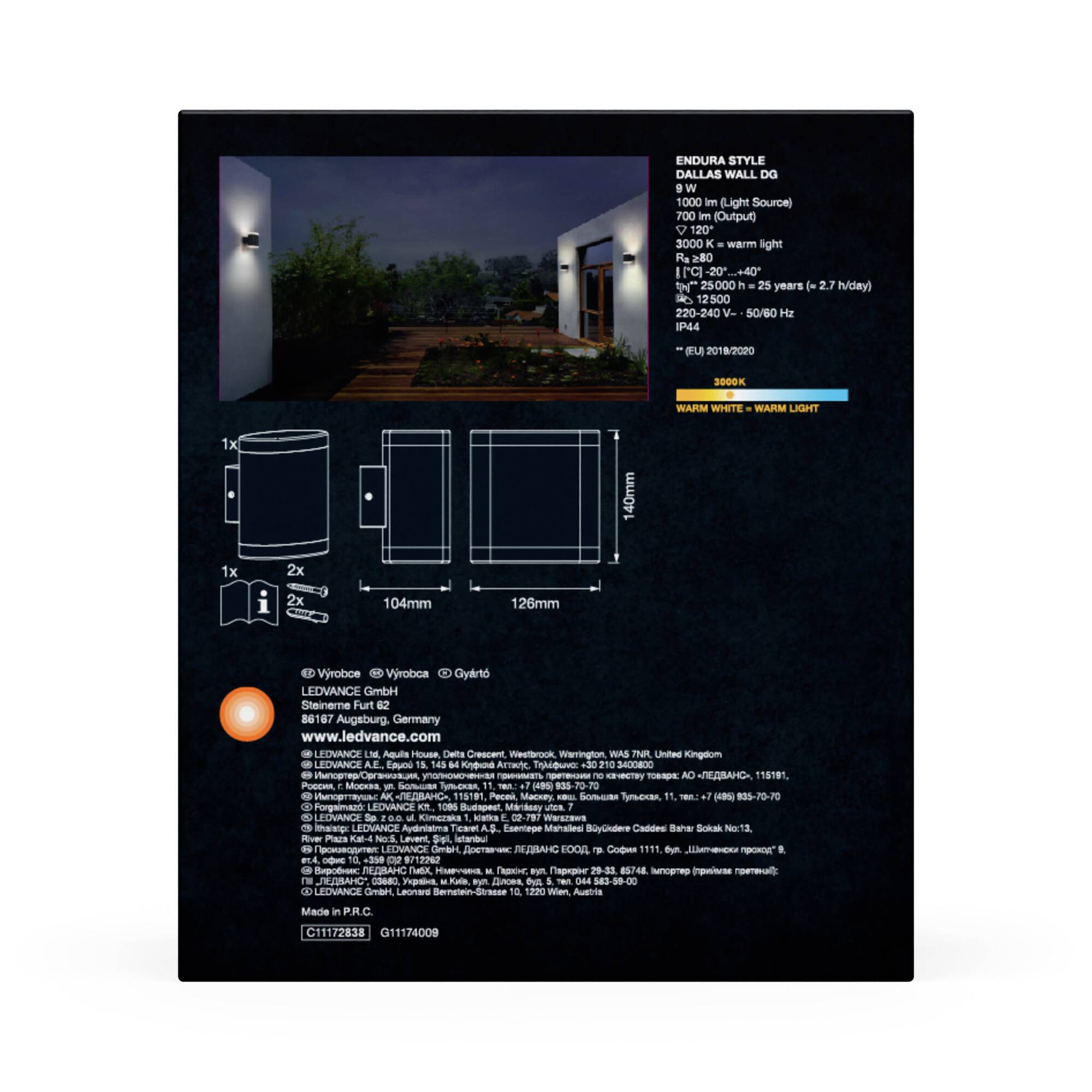 LEDVANCE ENDURA STYLE DALLAS 4058075835184 LED-Außenwandleuchte LED 9.00W Grau