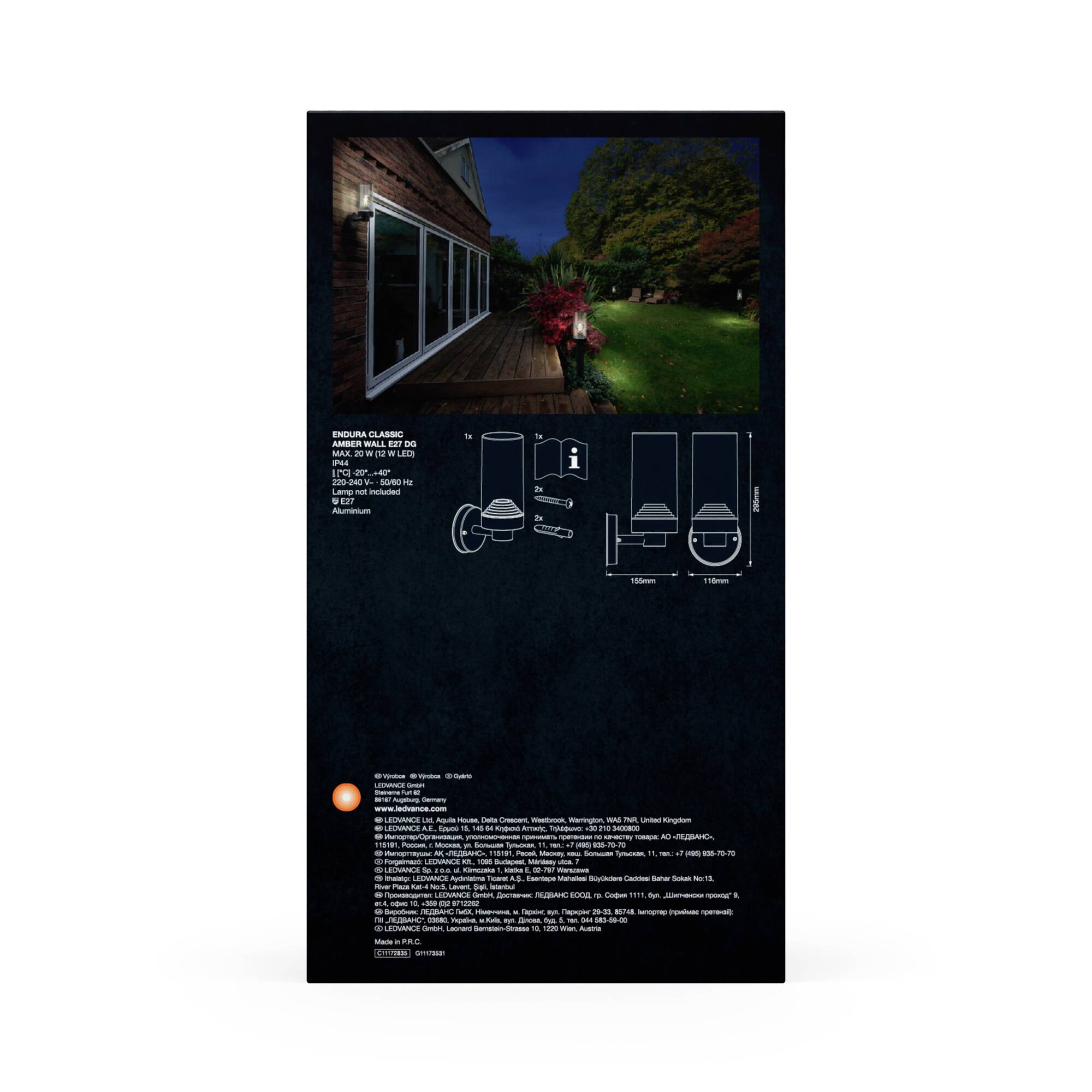 LEDVANCE ENDURA CLASSIC AMBER 4058075835061 Außenwandleuchte E27 Grau