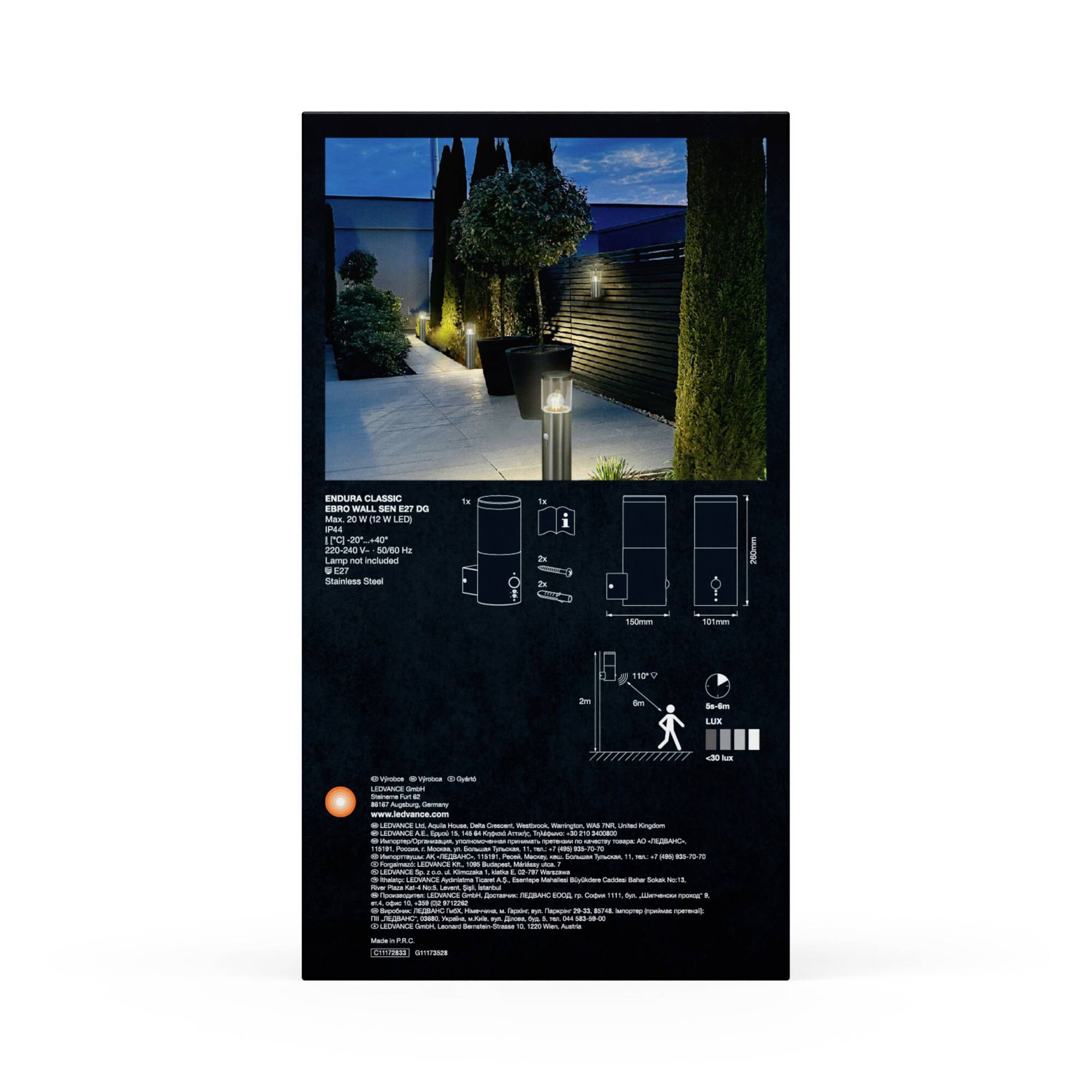LEDVANCE ENDURA CLASSIC EBRO 4058075835009 Außenwandleuchte mit Bewegungsmelder E27 Grau