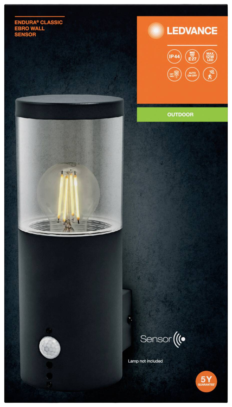 LEDVANCE ENDURA CLASSIC EBRO 4058075835009 Außenwandleuchte mit Bewegungsmelder E27 Grau