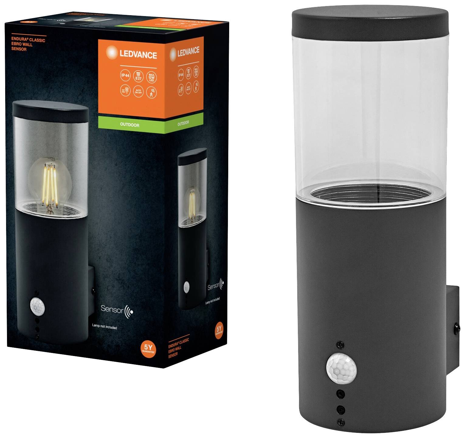 LEDVANCE ENDURA CLASSIC EBRO 4058075835009 Außenwandleuchte mit Bewegungsmelder E27 Grau