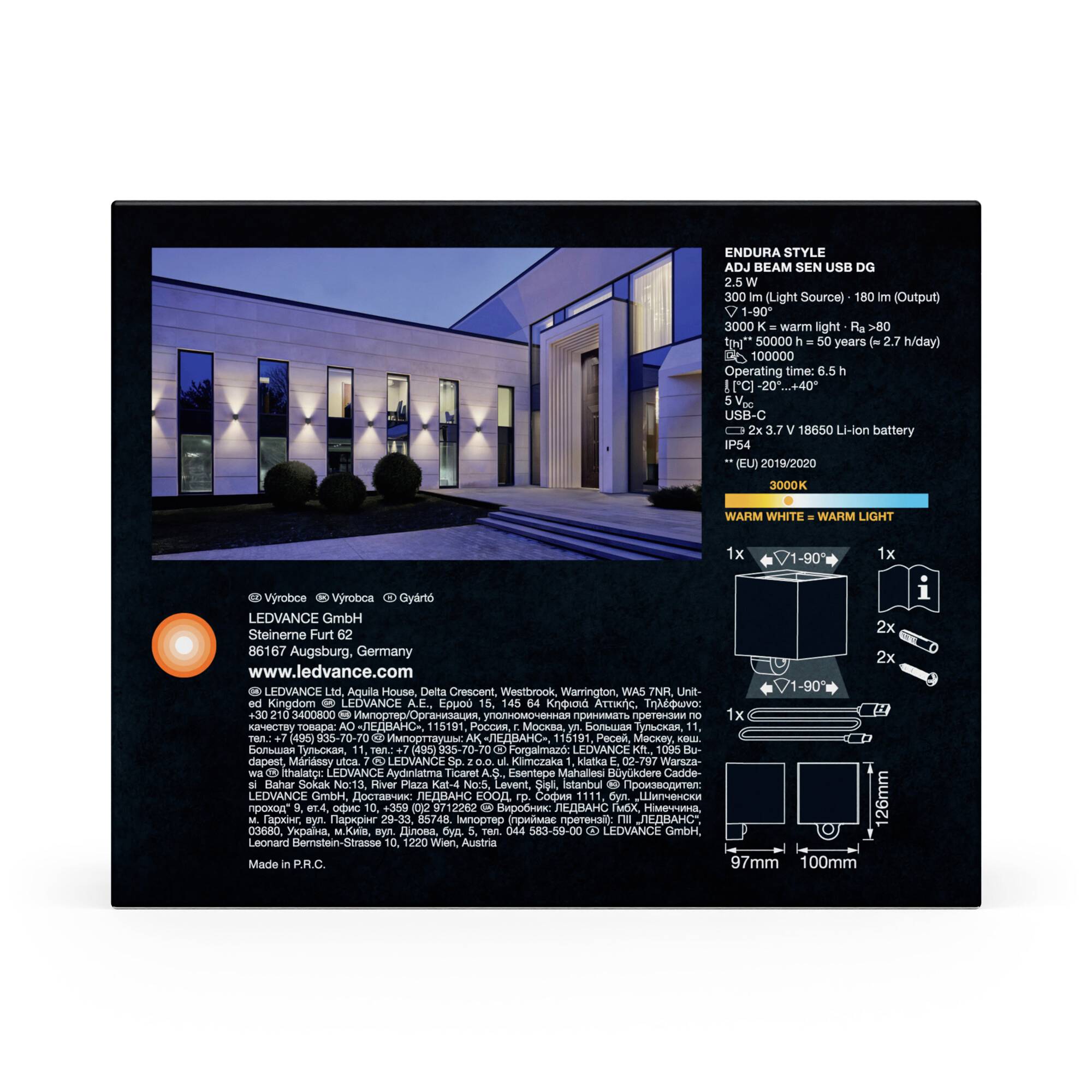 LEDVANCE ENDURA STYLE ADJ 4099854185403 LED-Außenwandleuchte mit Bewegungsmelder LED 2.50W Grau