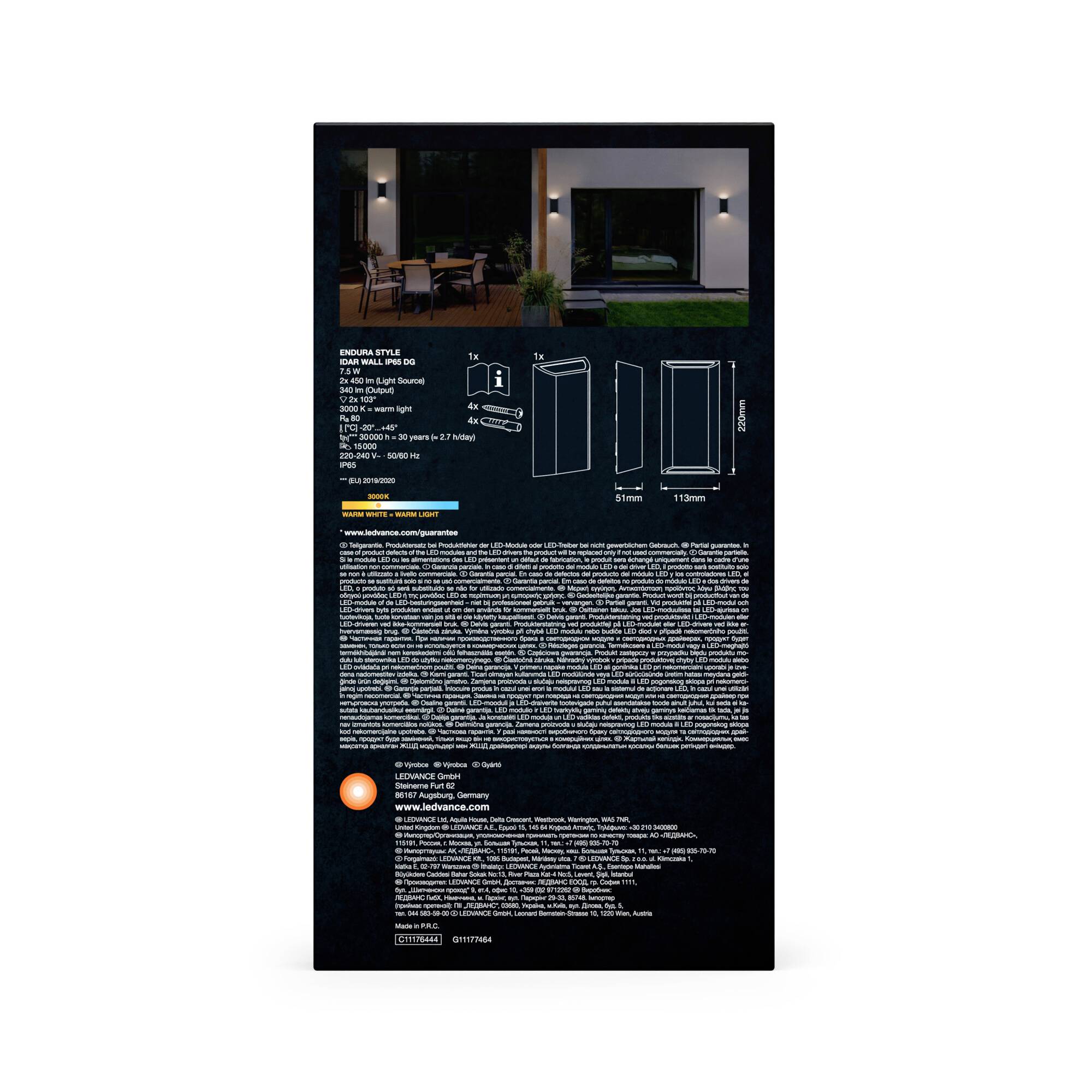 LEDVANCE ENDURA STYLE IDAR 4099854217548 LED-Außenwandleuchte LED 7.50W Grau