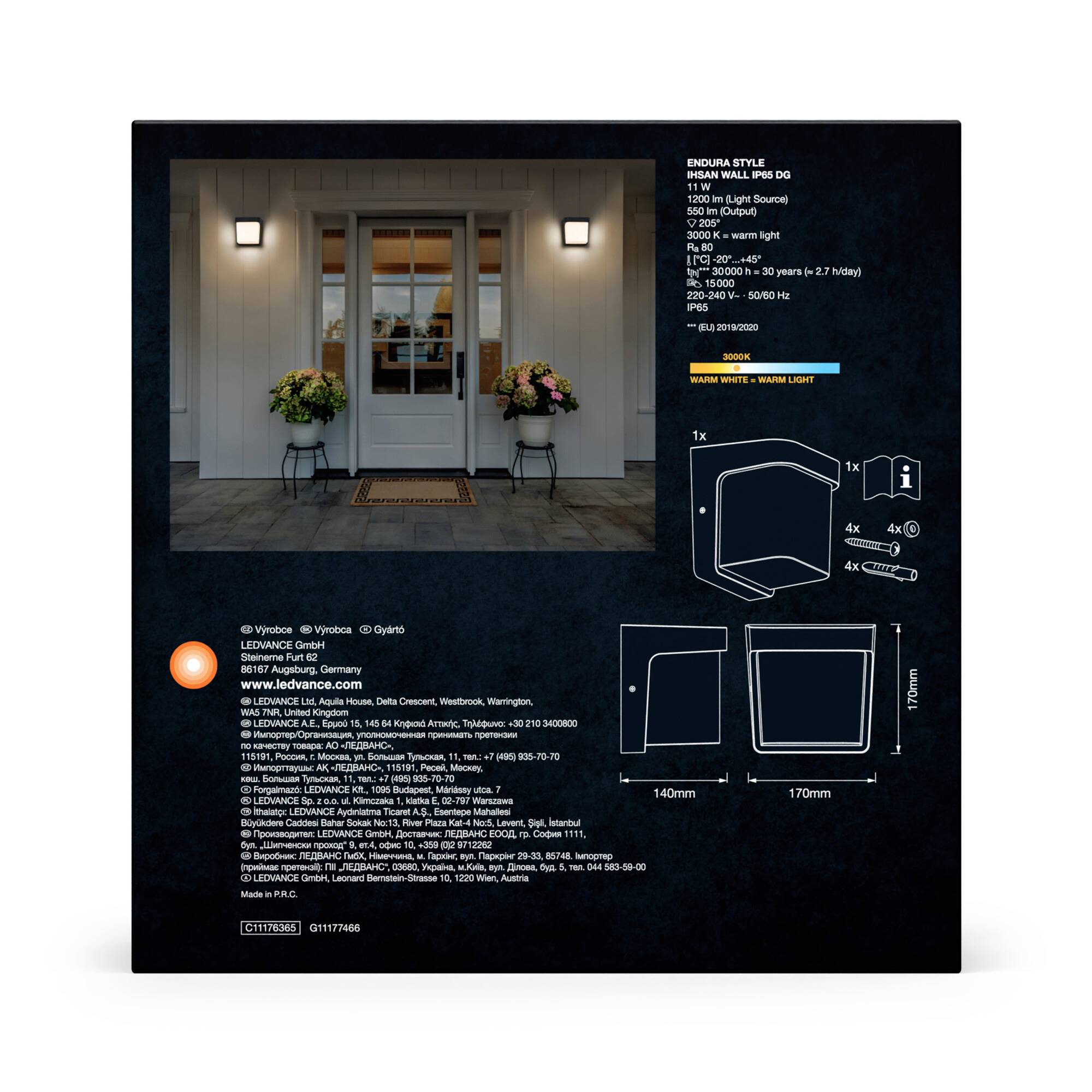 LEDVANCE ENDURA STYLE IHSAN 4099854217586 LED-Außenwandleuchte LED 11.00W Grau