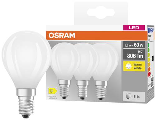 OSRAM 4058075592599 LED EEK D (A - G) E14 Tropfenform 5.5W = 60W Warmweiß (Ø x H) 45mm x 45mm 3St.