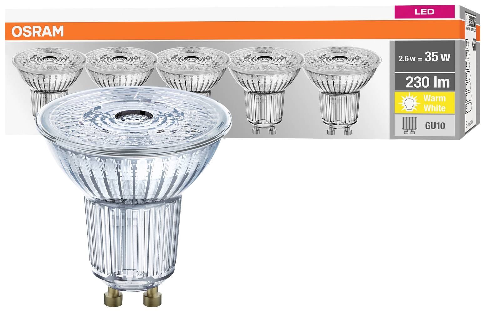 OSRAM HOMELIGHTING 4058075157941 LED EEK F (A - G) GU10 Reflektor 2.6W = 35W Warmweiß (Ø x H) 50mm x 50mm 5St.