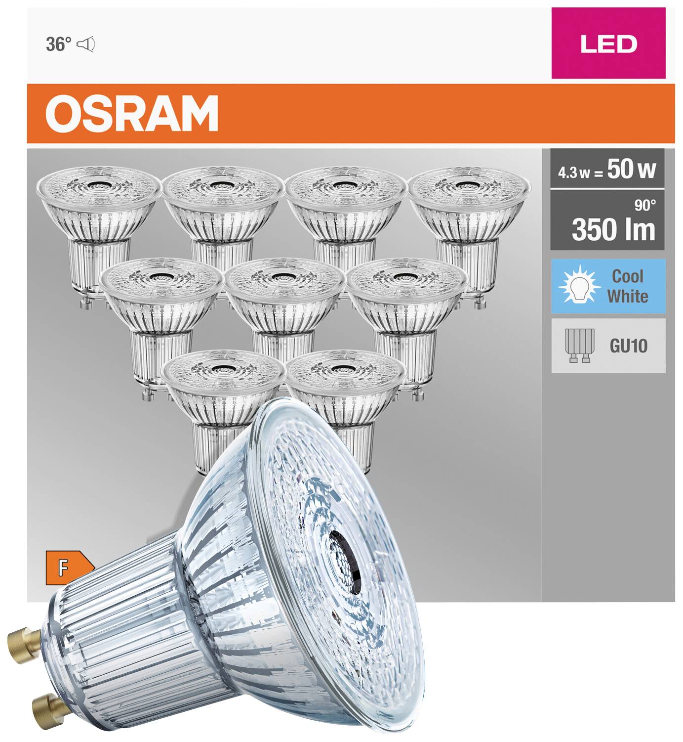 OSRAM HOMELIGHTING 4058075036703 LED EEK F (A - G) GU10 Reflektor 4.3W = 50W Neutralweiß (Ø x H) 50mm x 50mm 10St.