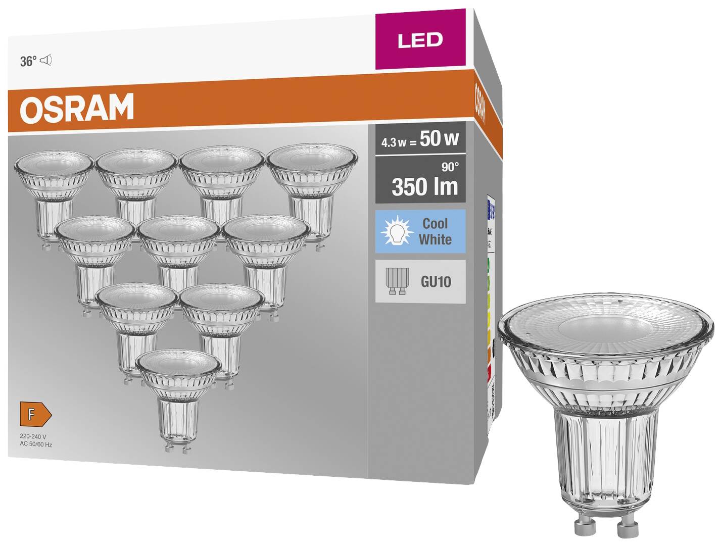 OSRAM HOMELIGHTING 4058075036703 LED EEK F (A - G) GU10 Reflektor 4.3W = 50W Neutralweiß (Ø x H) 50mm x 50mm 10St.