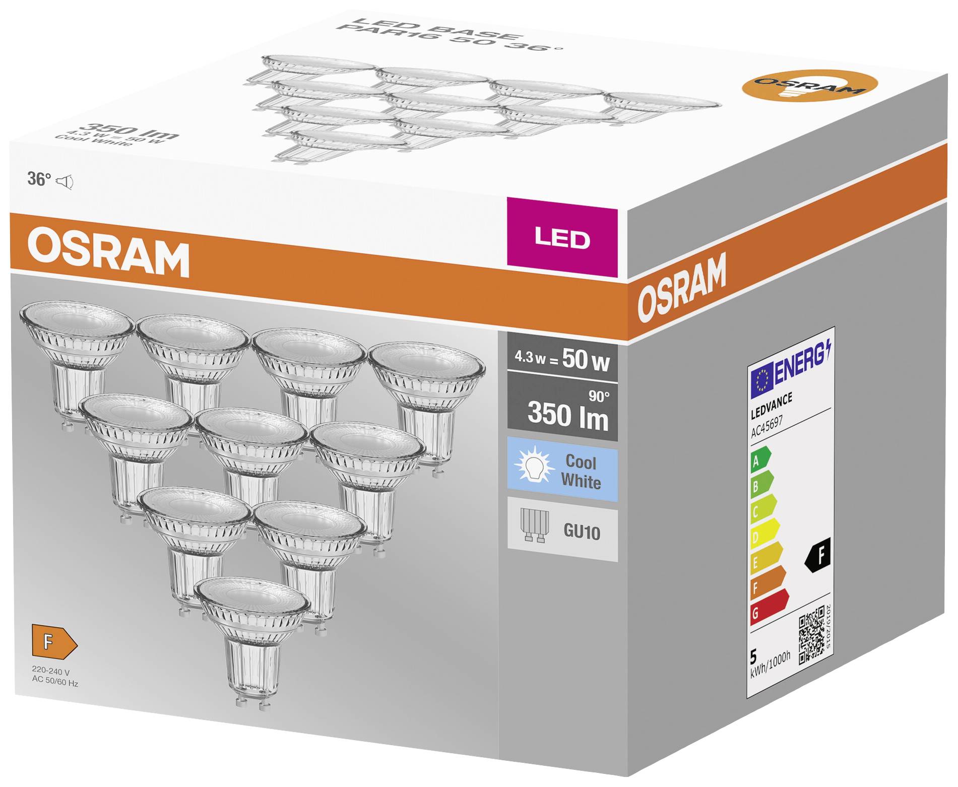 OSRAM HOMELIGHTING 4058075036703 LED EEK F (A - G) GU10 Reflektor 4.3W = 50W Neutralweiß (Ø x H) 50mm x 50mm 10St.
