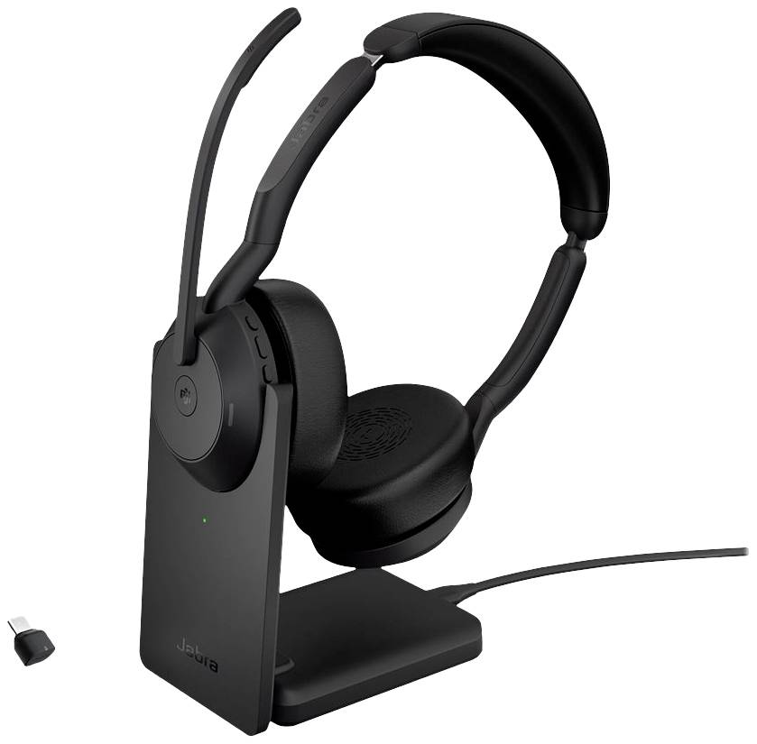 Jabra Evolve 2 55 MS Stereo On Ear Headset Bluetooth® Stereo Schwarz Noise Cancelling, Mikrofon-Rau