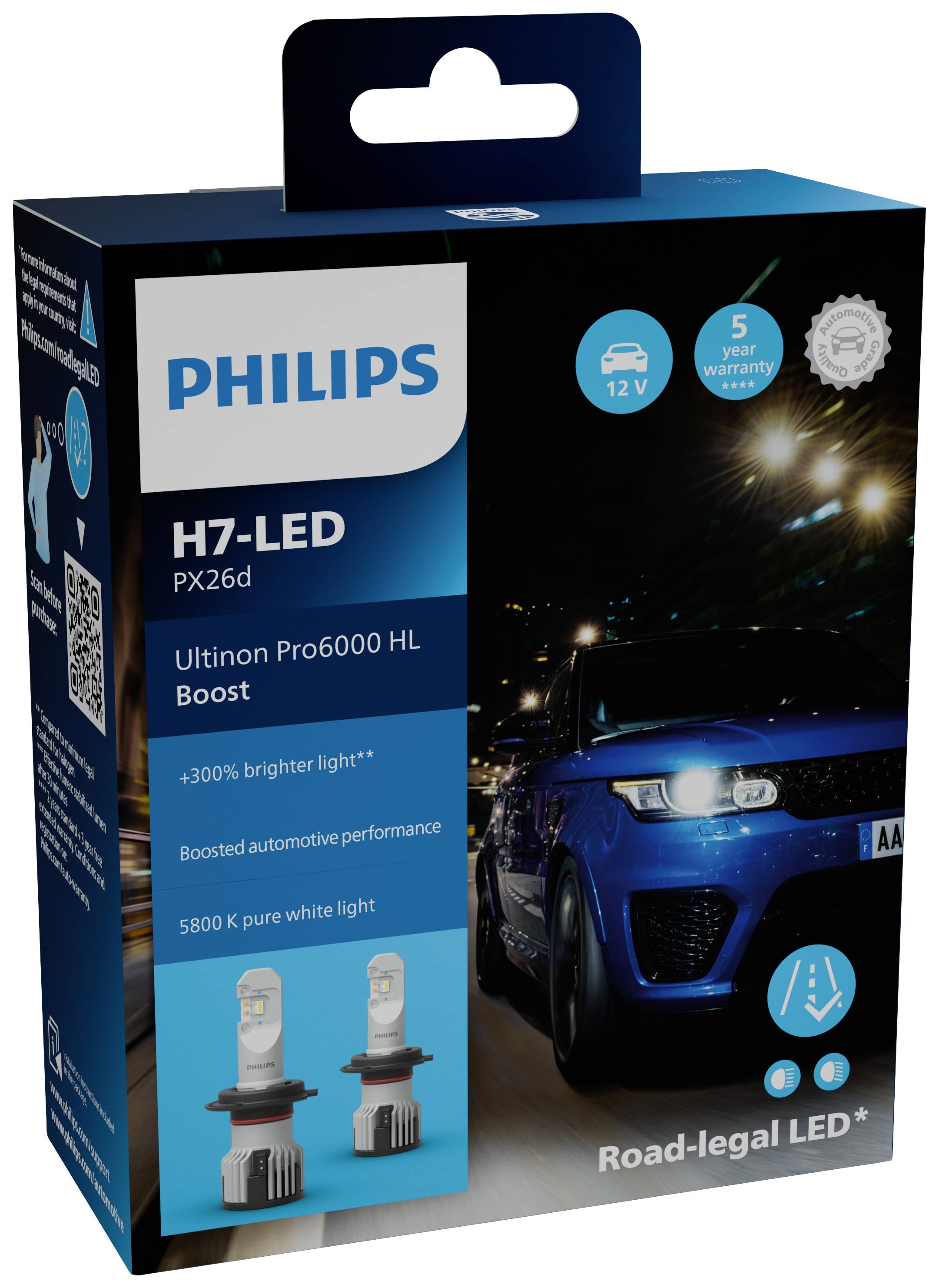 Philips Automotive 11972U60BX2 LED Leuchtmittel Ultinon Pro6000 H7 12V