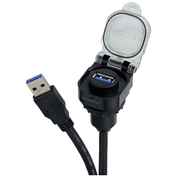 Lütze USB 3.0 Einbaubuchse mit Leitung, mit Klappdeckel USB-3.0 A/A F/M 1,0m PVC KD 490219.0100 Inh