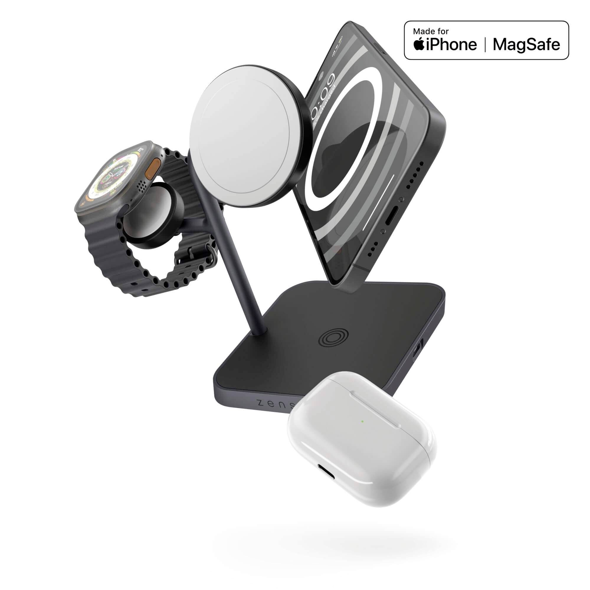 ZENS Induktions-Ladegerät Aluminium Series 4 in 1 Wireless MagSafe Charger ZEAPDC01/00 Schwarz