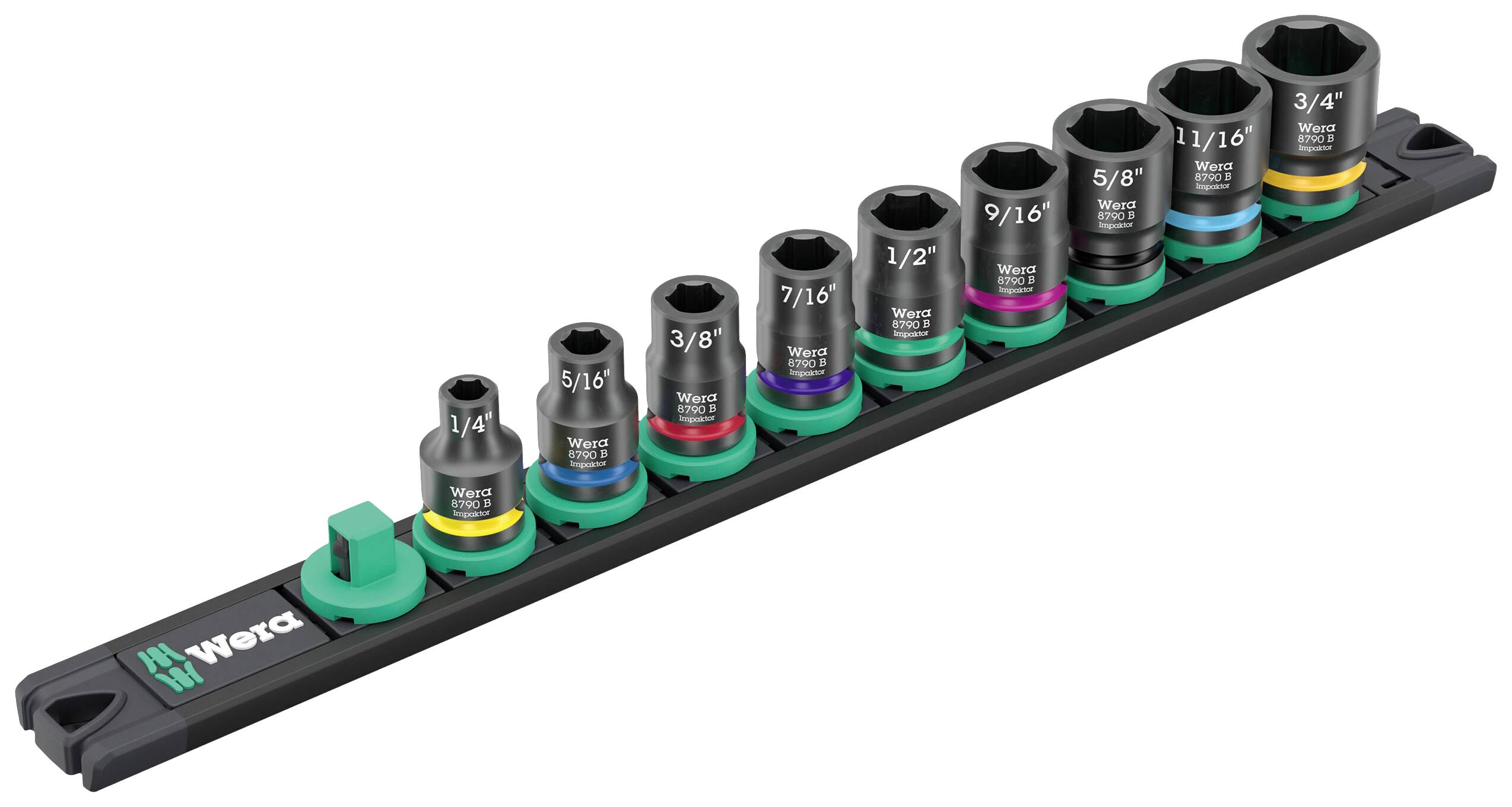 Wera 9608 Nuss-Magnetleiste B Impaktor Imperial 1 Steckschlüsselsatz zöllig 3/8" 10teilig 05005452001