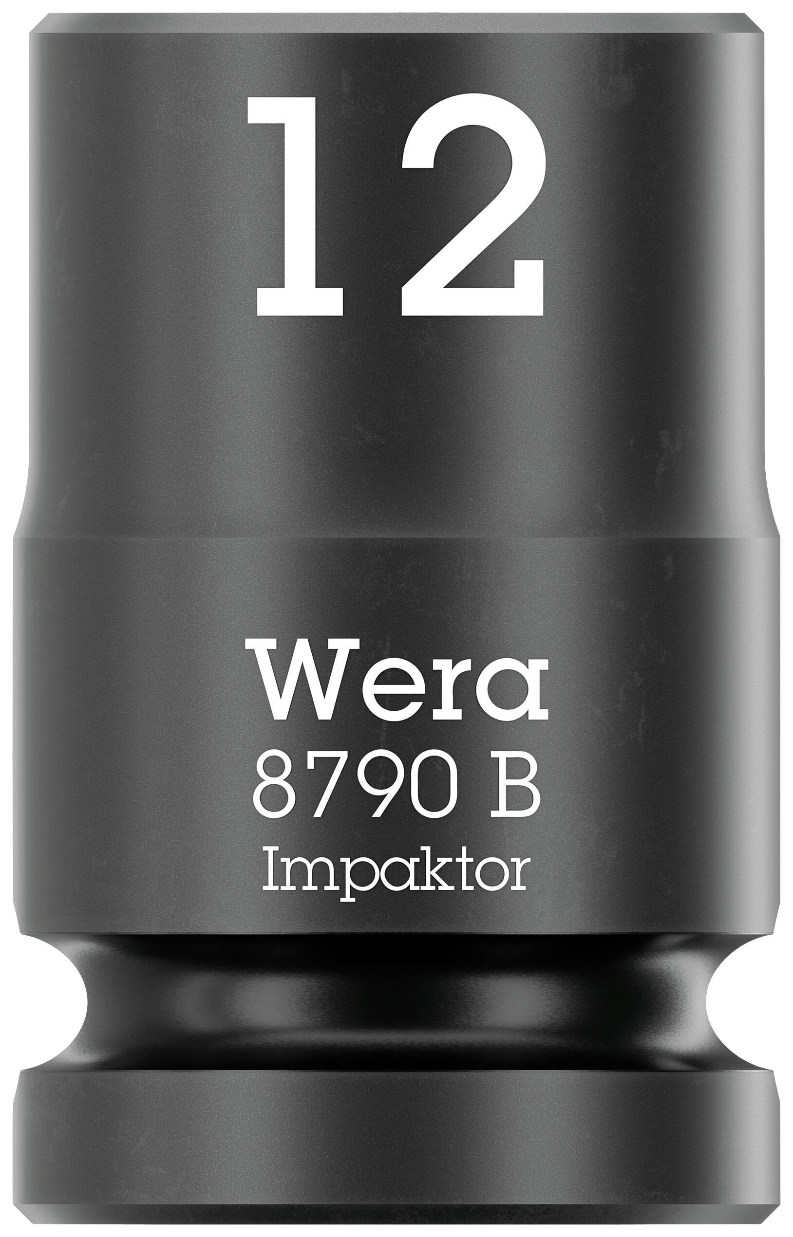 'Impaktor Nuss' mit der Größe '12', mit Aufschrift 'Wera 8790 B', schwarzes, zylindrisches Werkzeug.