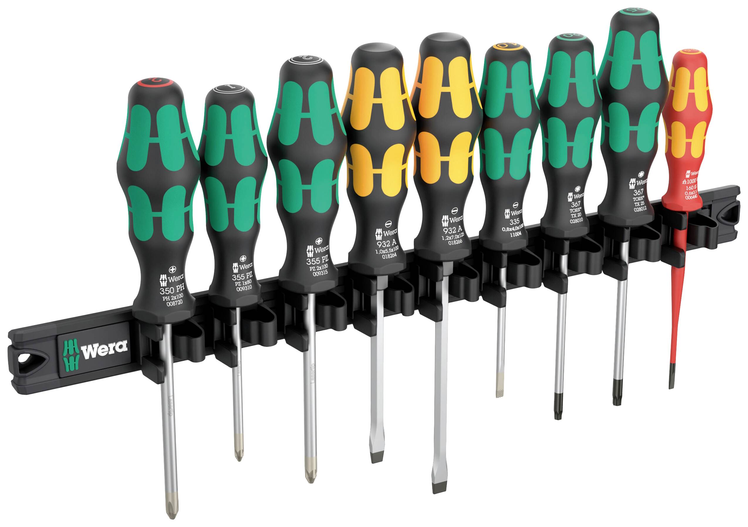 Wera 9650 Magnetleiste Kraftform Schraubendreher-Satz Werkstatt Schraubendreher-Set 9teilig Kreuzschlitz Phillips, Kreuzschlitz Pozidriv, TORX