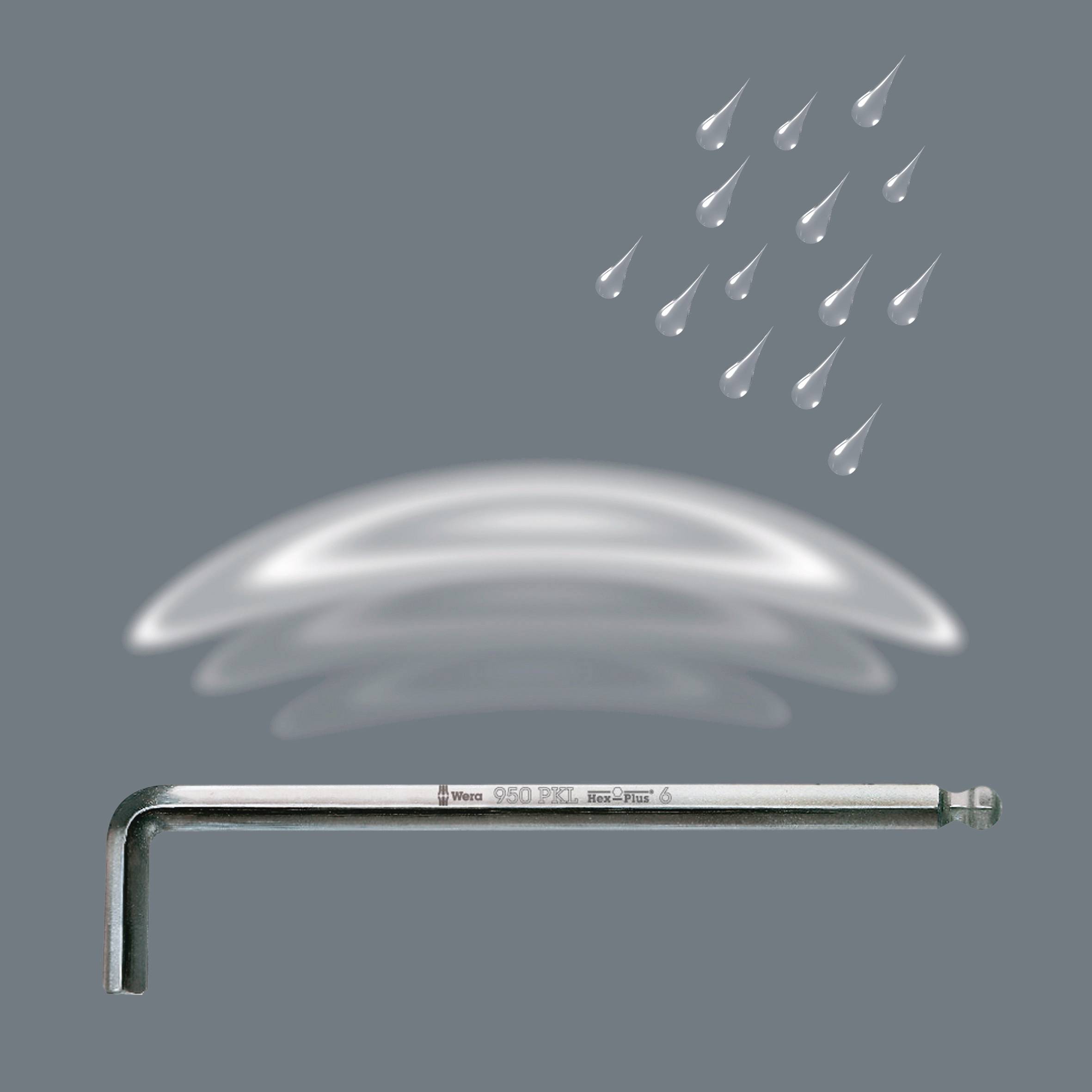 Hexenschlüssel unter Wasserlinse mit Wassertropfensymbolen darüber