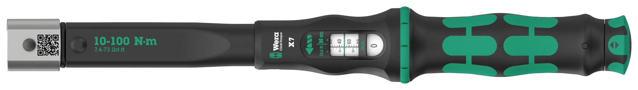 Drehmomentschlüssel mit digitaler Anzeige, zeigt Bereich von 10-100 Nm an. Griff ergonomisch gestaltet für optimale Handhabung.