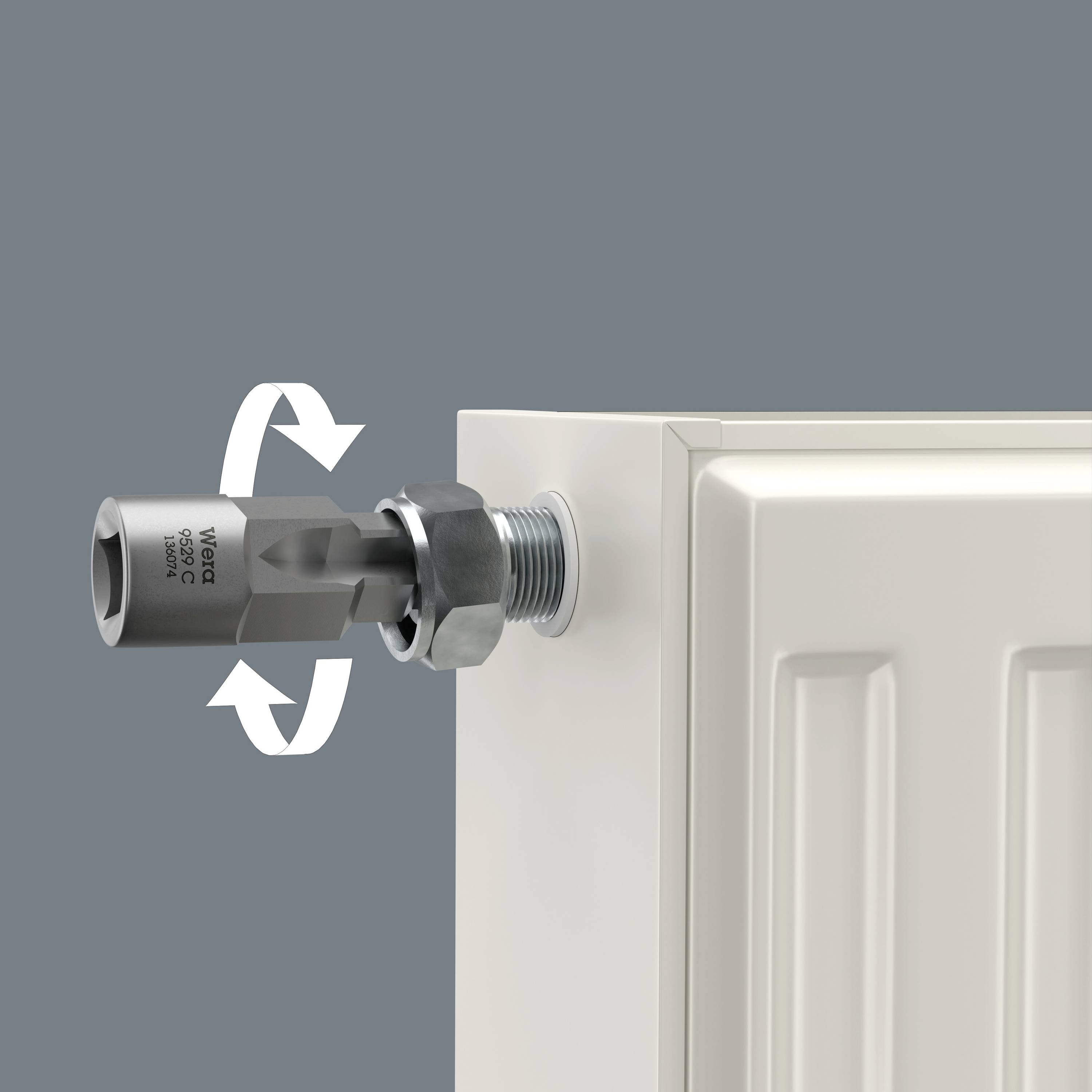 Ein Wandheizkörperventil wird durch Drehen des Ventilschalters geöffnet oder geschlossen, um die Heizleistung zu regulieren.