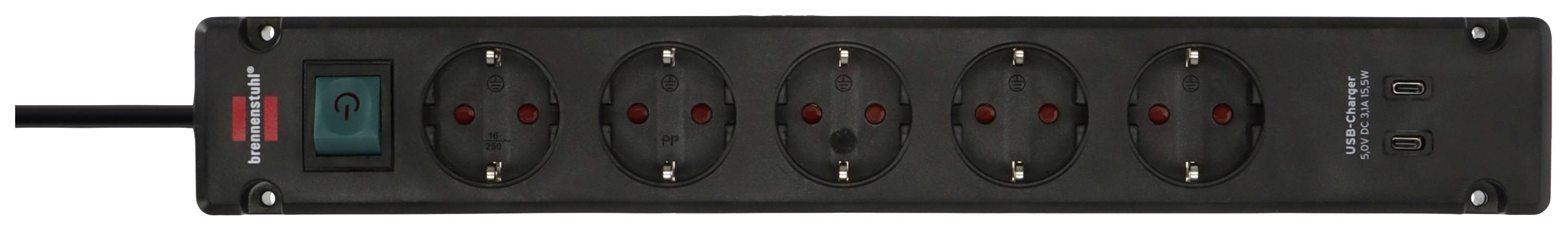 Brennenstuhl 1150660415 Steckdosenleiste mit Schalter Schwarz Schutzkontakt 1St.