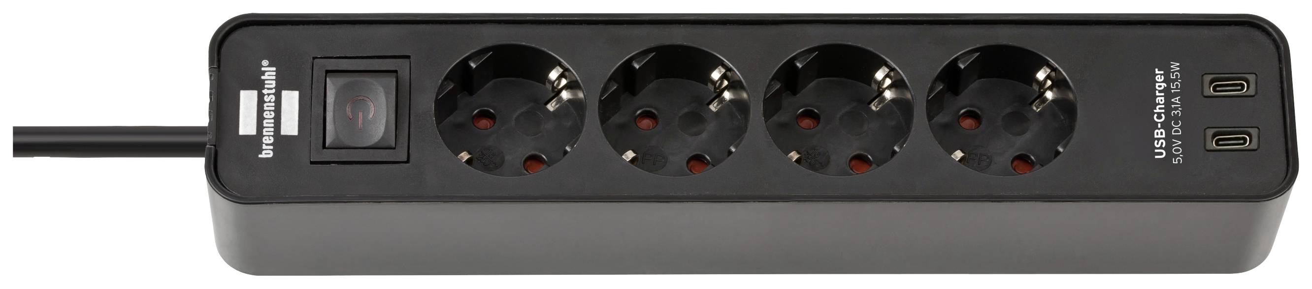 Brennenstuhl 1153240106 Steckdosenleiste mit Schalter Schwarz Schutzkontakt 1 St.