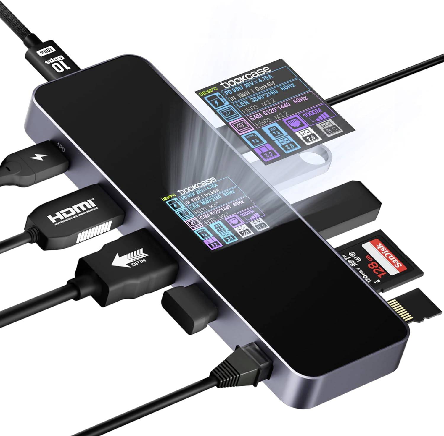 Dockcase USB-C® Dockingstation Universal integriertes Display, inkl. Ladefunktion, USB-C® Power Del