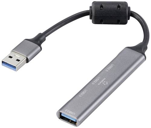 Renkforce RF-6250246 USB-Hub 3+1 Port USB-A USB 2.0 480 MBit/s mit Aluminiumgehäuse Schwarz RF-6250