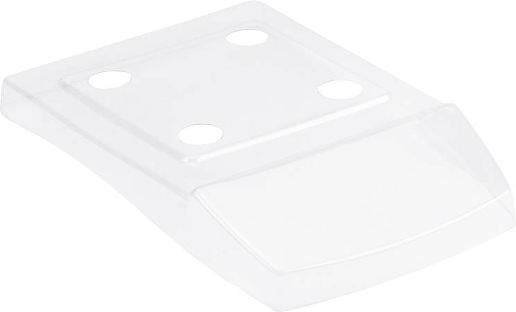 Transparente Kunststoff-Schale mit abgerundeten Kanten und vier kleinen runden Öffnungen an einer Seite.