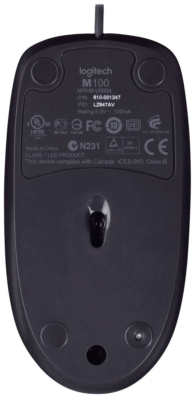 Logitech M100 Maus Kabelgebunden Optisch Schwarz 3 Tasten 1000 dpi