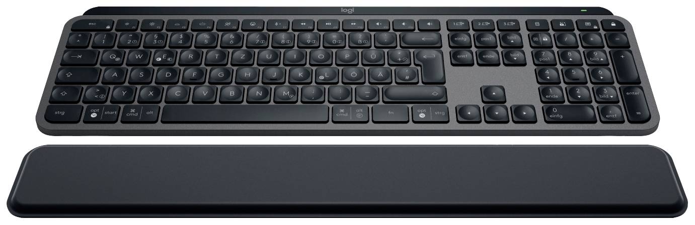 Logitech MX Keys S PLUS PALMREST Bluetooth® Tastatur Deutsch, QWERTZ Graphit Beleuchtet, Ergonomisch, Multipair-Funktion