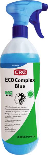Große, blaue Plastikflasche mit grünem Etikett. Aufschrift: 'CRC ECO Complex Blue'. Für den umweltfreundlichen Einsatz gekennzeichnet.