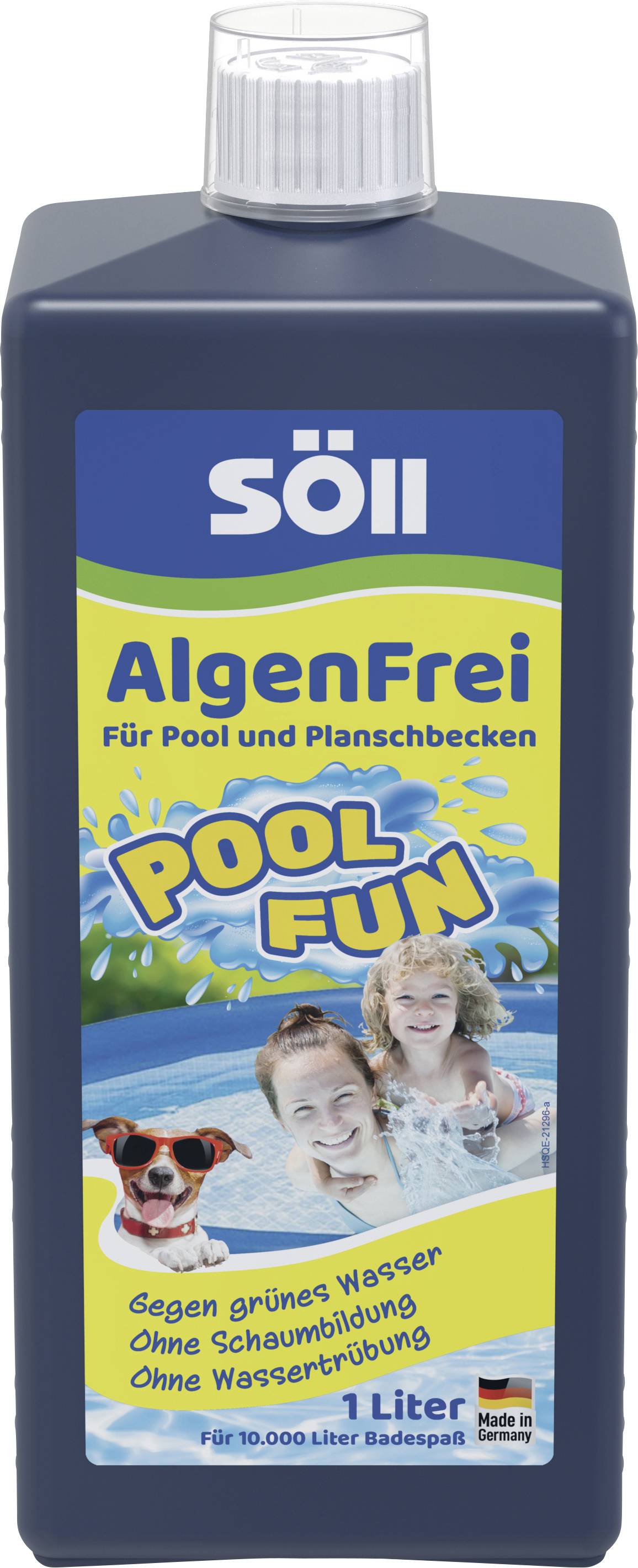 Eine blaue Flasche mit der Aufschrift 