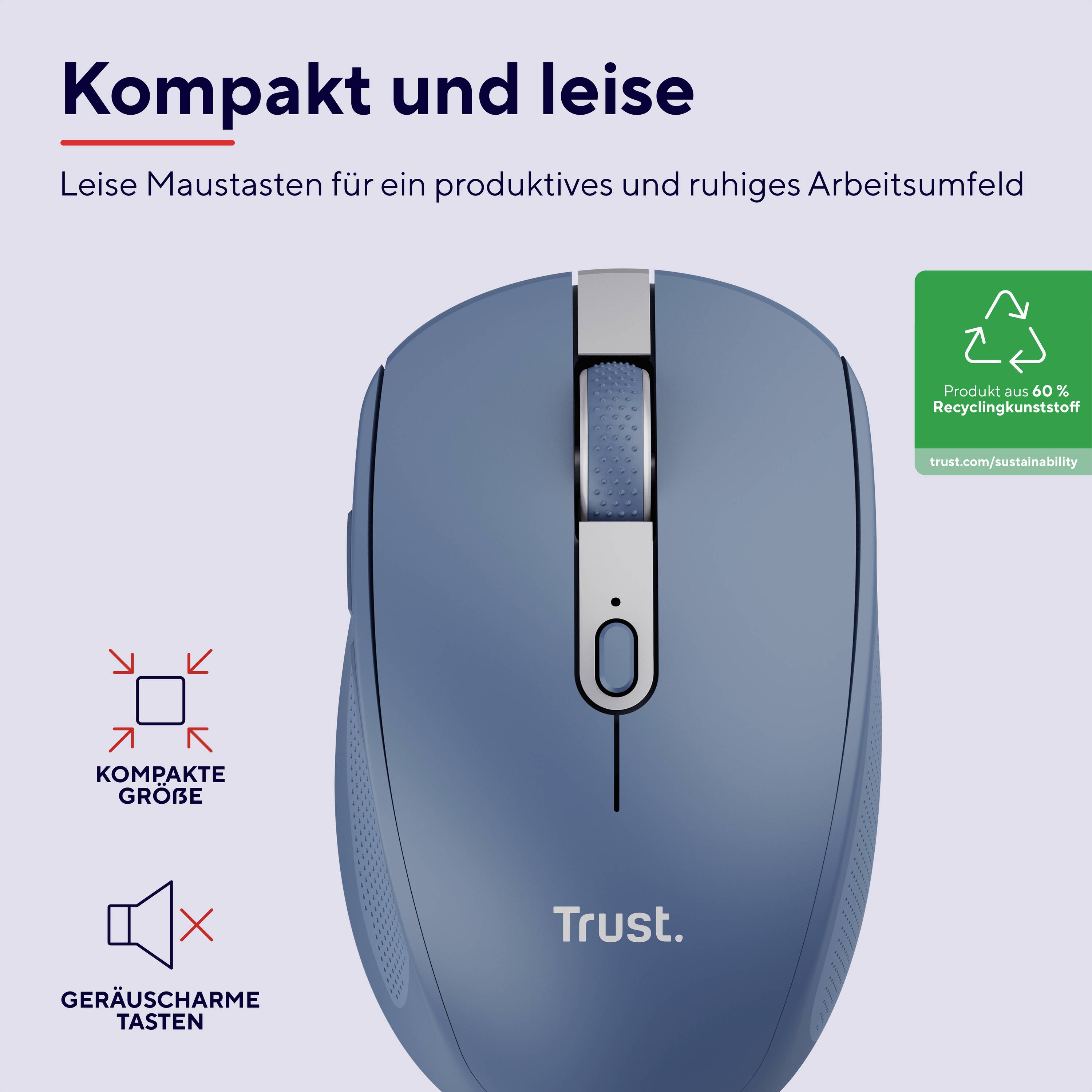 Trust OZAA COMPACT Maus Funk Optisch Blau 6 Tasten 3200 dpi Integriertes Scrollrad