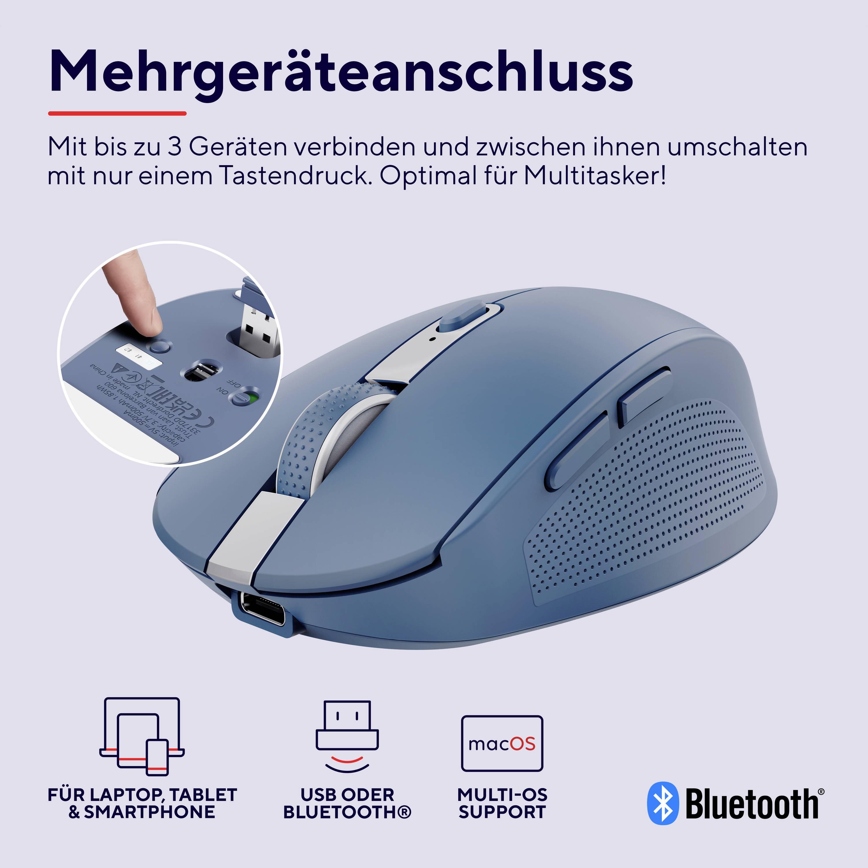 Trust OZAA COMPACT Maus Funk Optisch Blau 6 Tasten 3200 dpi Integriertes Scrollrad