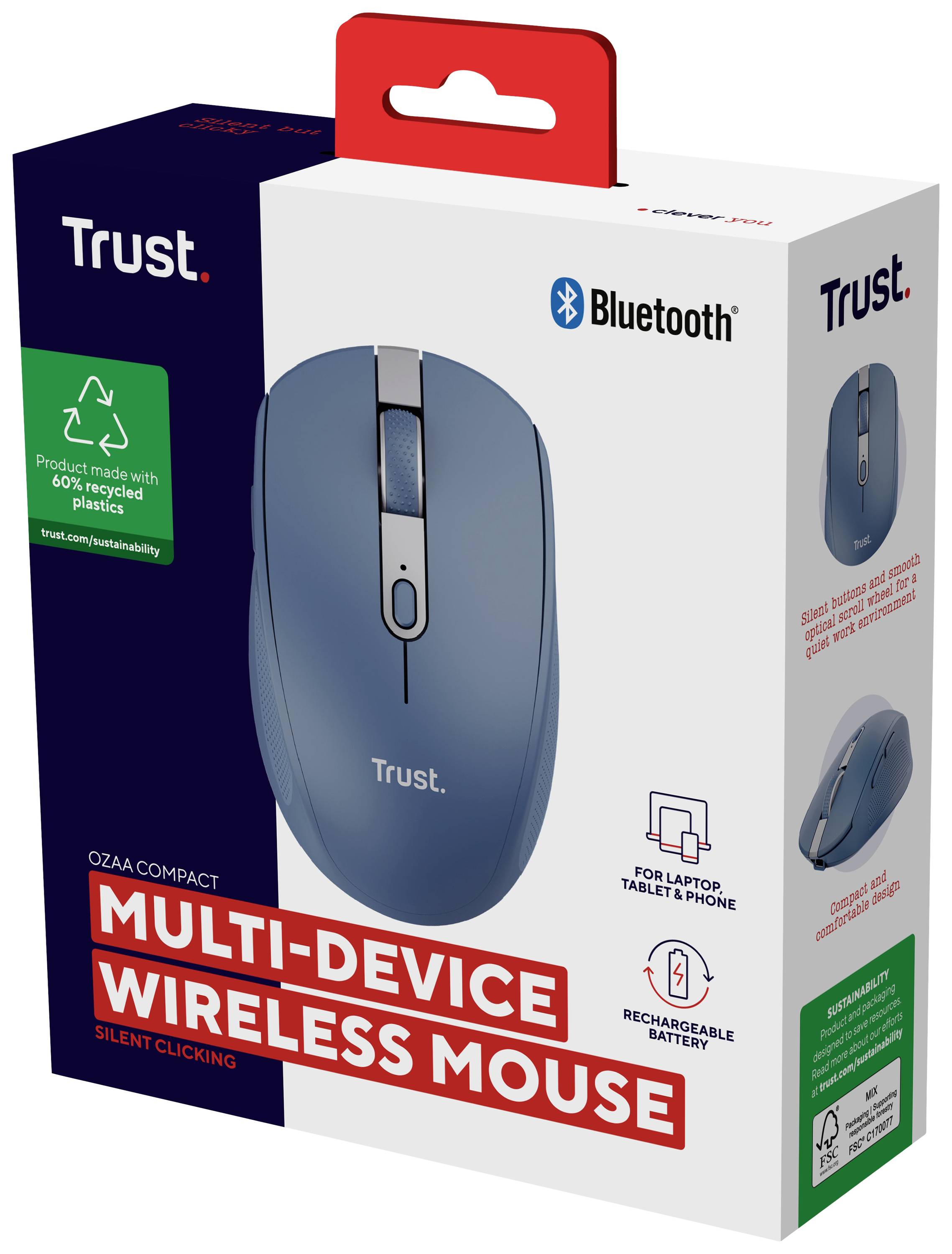 Trust OZAA COMPACT Maus Funk Optisch Blau 6 Tasten 3200 dpi Integriertes Scrollrad