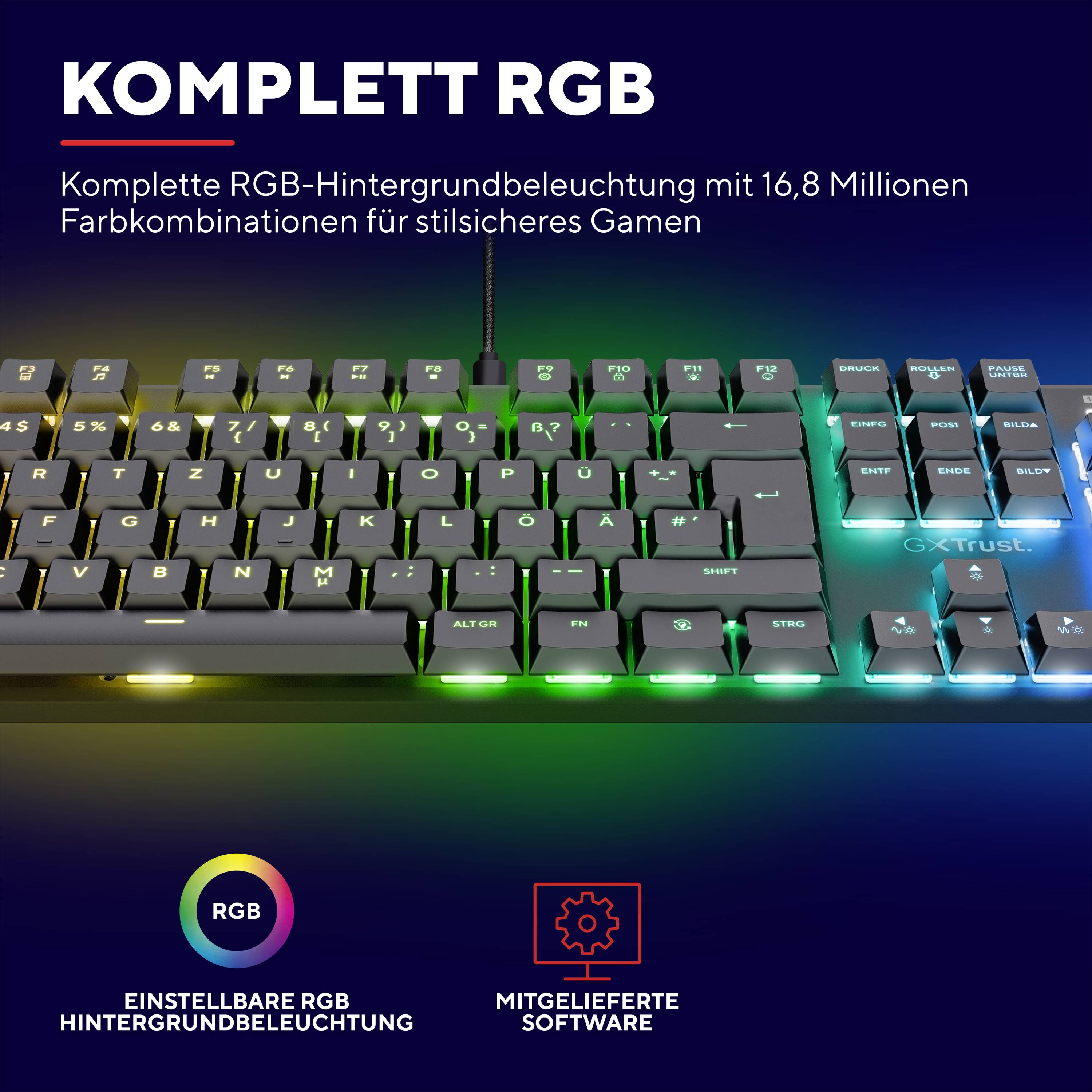 Trust GXT866 TORIX MECHANICAL Kabelgebunden Gaming-Tastatur Deutsch, QWERTZ Schwarz Beleuchtet