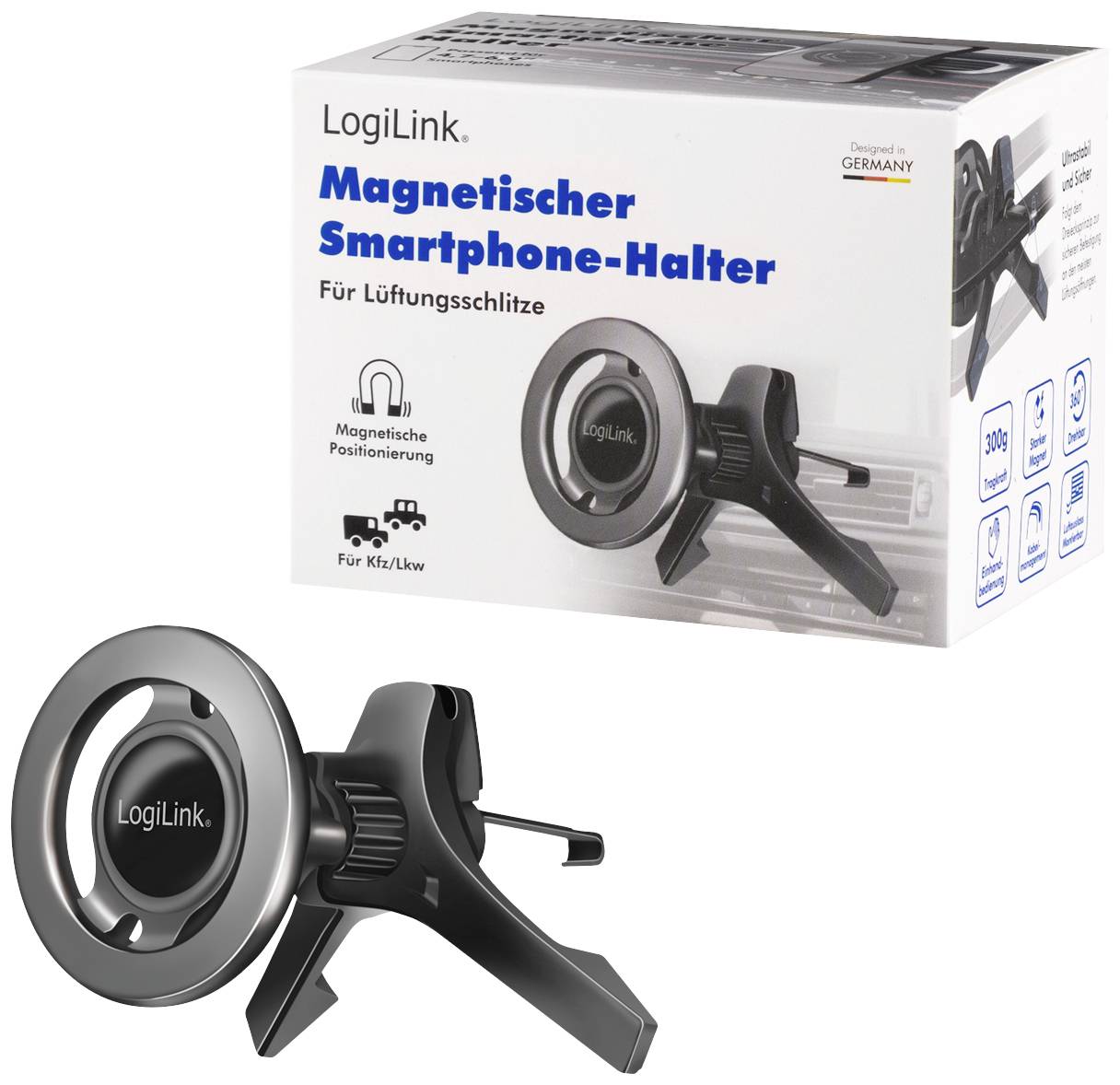 LogiLink AA0167 Lüftungsgitter Handy-Kfz-Halterung 360° drehbar, Magnetbefestigung