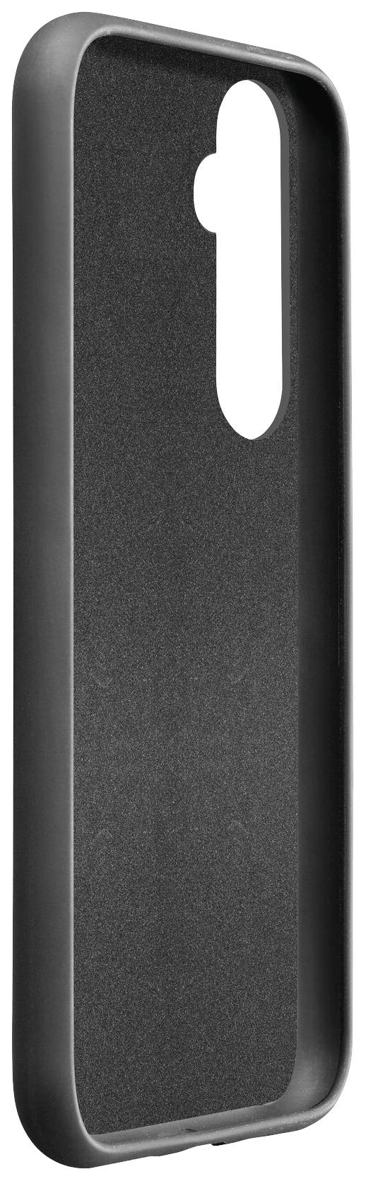 Schwarze Smartphone-Schutzhülle mit Aussparung für Kamera, aus strapazierfähigem Material, bietet Schutz vor Stößen und Kratzern.