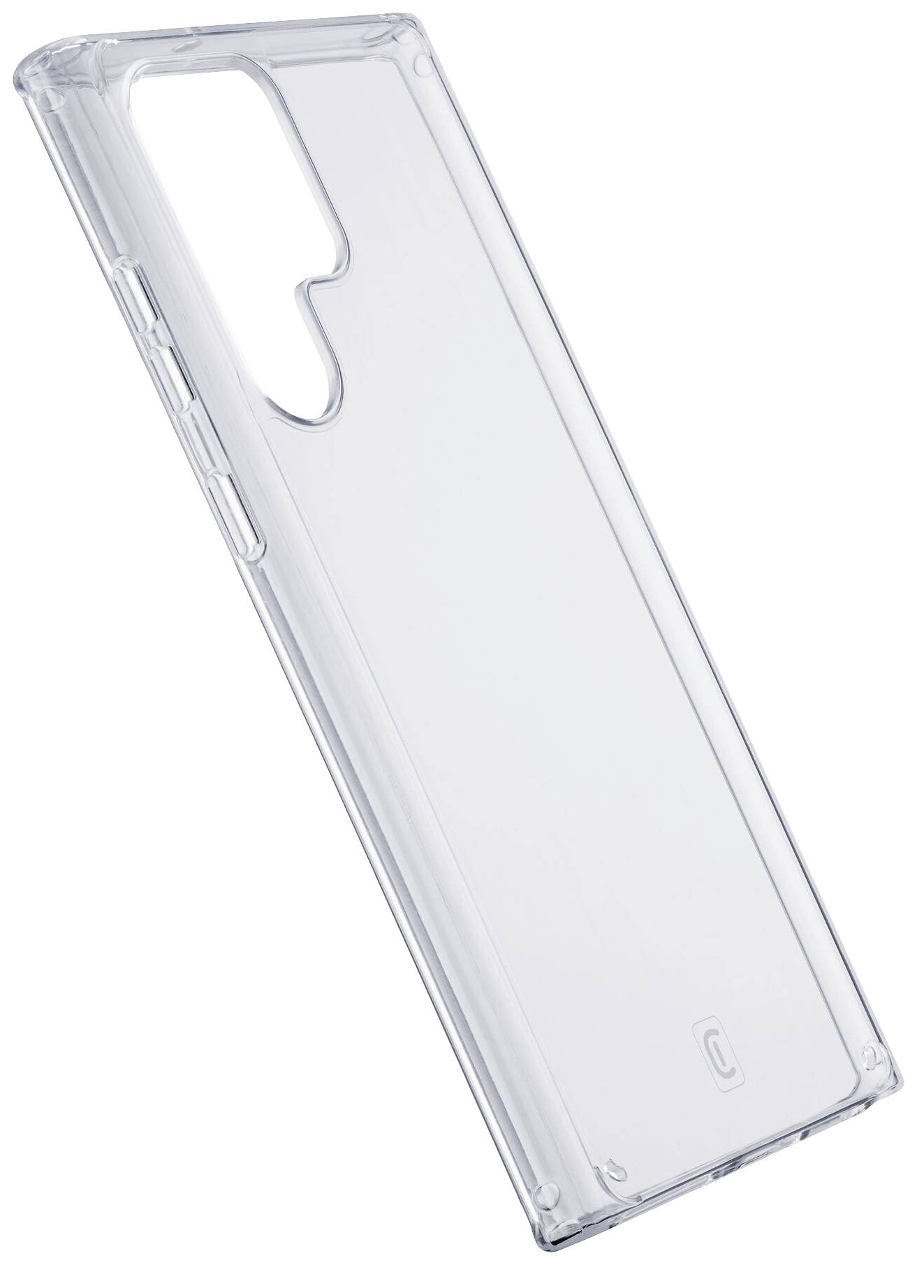 Klare Smartphone-Schutzhülle aus transparentem Kunststoff, zeigt Aussparungen für Kamera und Tasten. Schlichtes, minimalistisches Design.