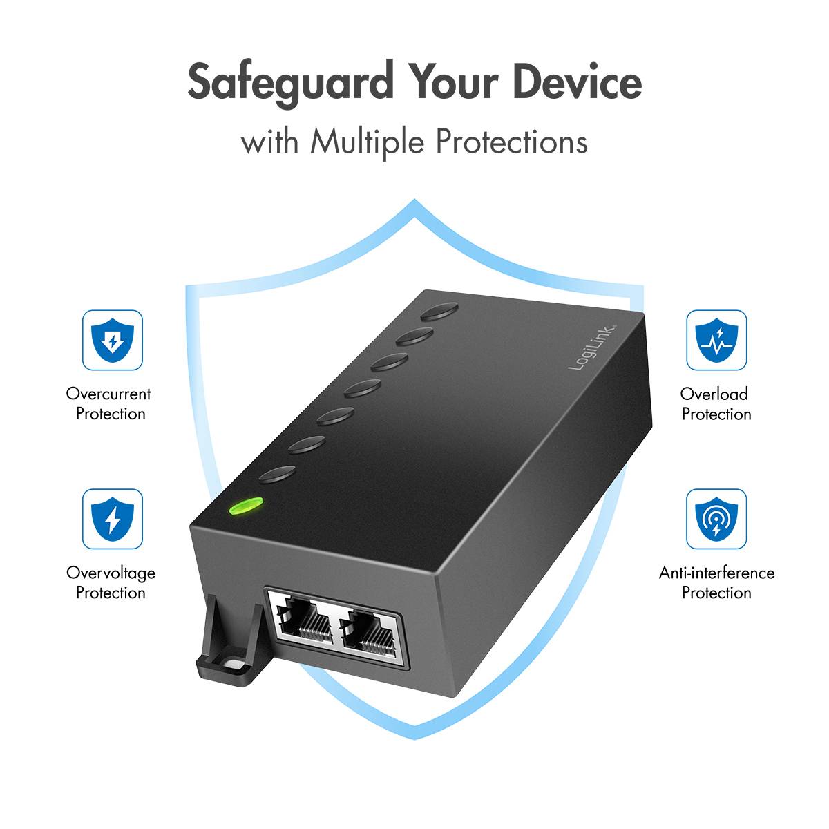 LogiLink POE007 PoE Injektor 10 / 100 / 1000MBit/s IEEE 802.3bt, IEEE802.3af (15.4 W), IEEE802.3at (30 W)