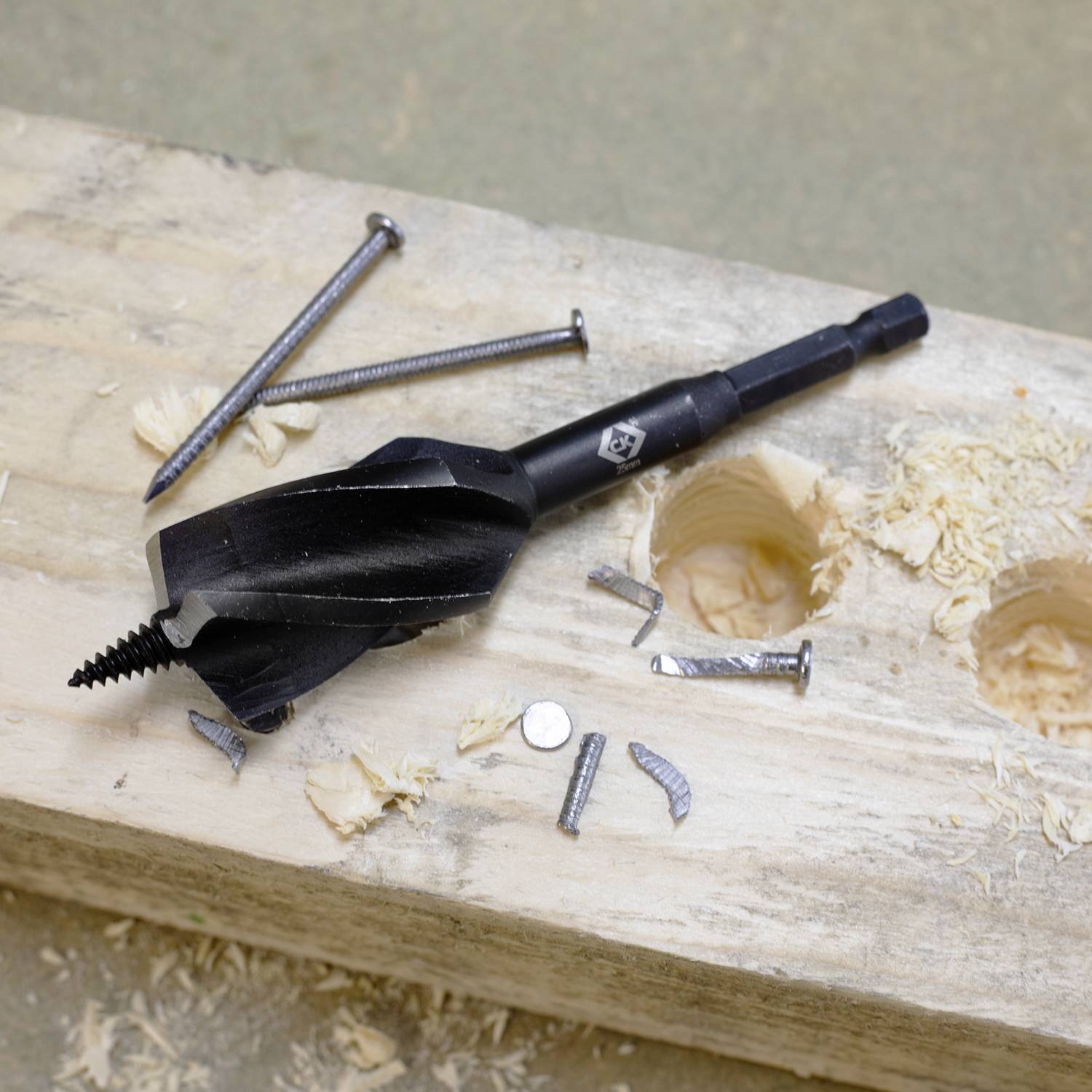 C.K T2946-25 Holz-Spiralbohrer 25mm Gesamtlänge 120mm 6.35 mm, Sechskantschaft 1St.