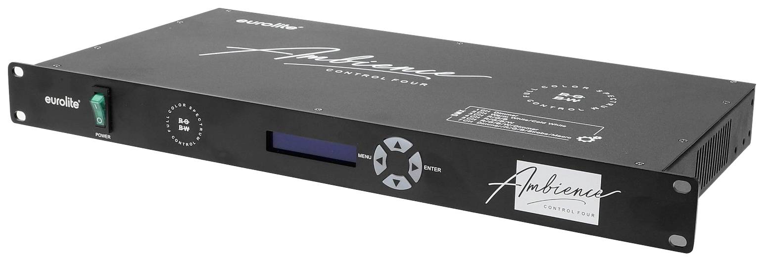 Ein flaches, schwarzes Audiogerät mit Tasten auf der Vorderseite und einem kleinen Display. Aufschrift: 'Ambiances Composer'.